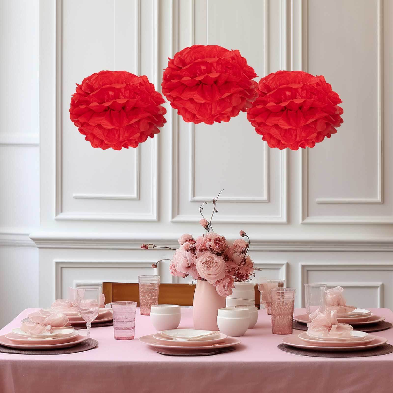 6-Pack 10-Inch Red Tissue Paper Pom Pom Flower Balls for Party Decor