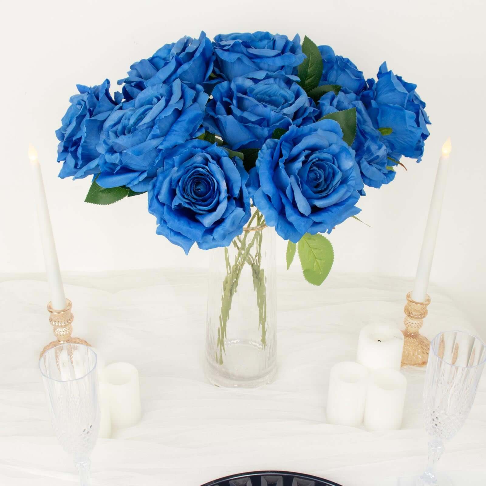 17' Royal Blue Premium Silk Jumbo Rose Flower Bouquet - High - Quality Artificial for Weddings
