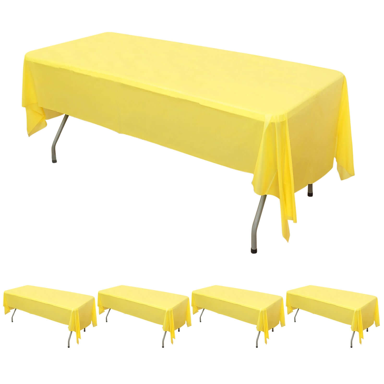 5-Pack Yellow Rectangle PVC Disposable Plastic Table Covers - Ideal for Gatherings