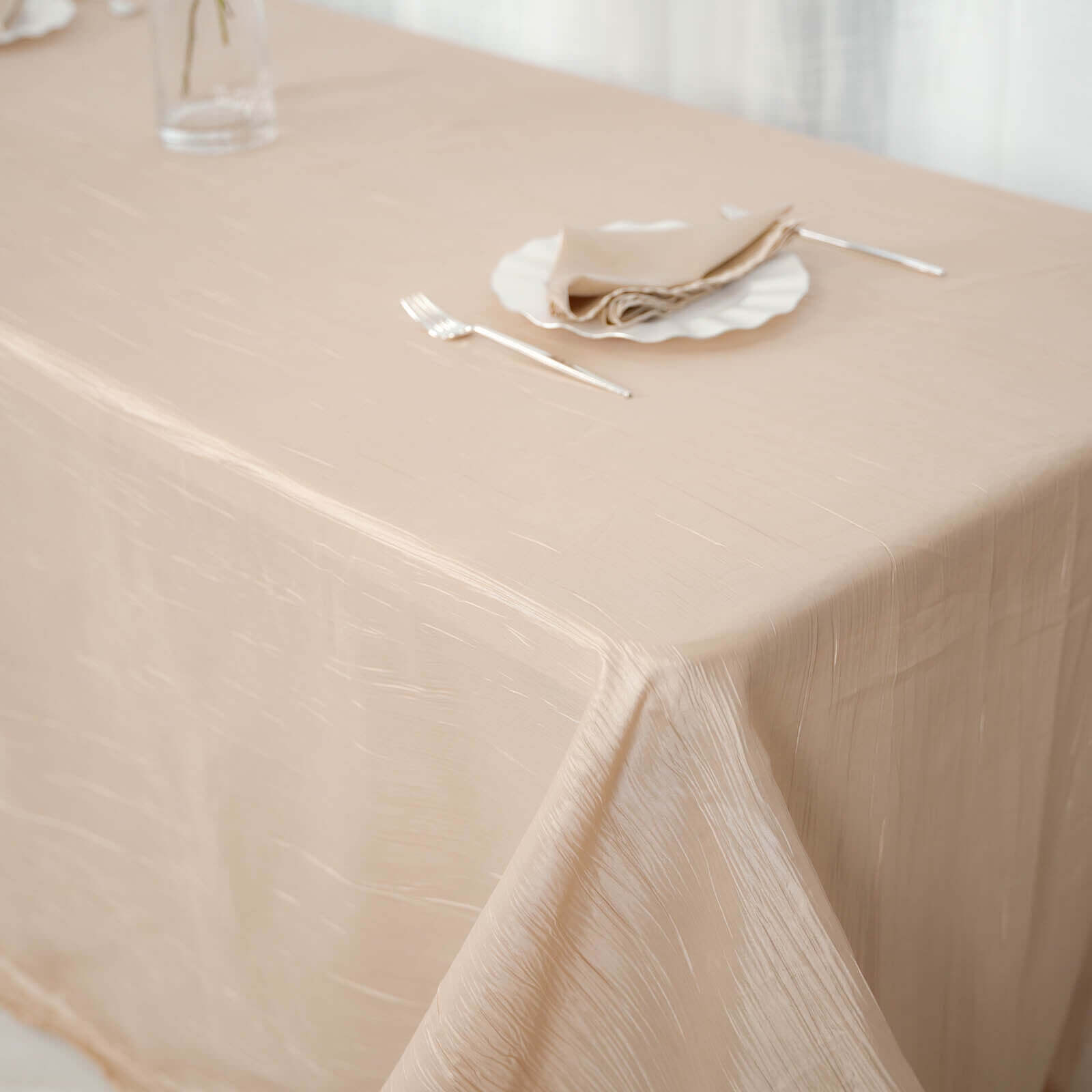 Discount! Beige Crinkle Taffeta Rectangle Tablecloth 90x156 for Weddings and Parties