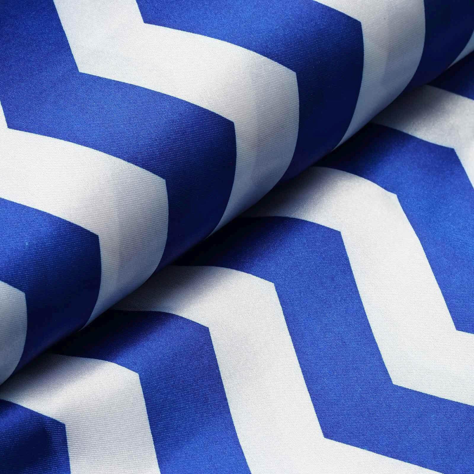Hot Sale! 54-Inch Wide, 10-Yard Royal Blue and White Chevron Print Satin Fabric Roll for DIY Crafts