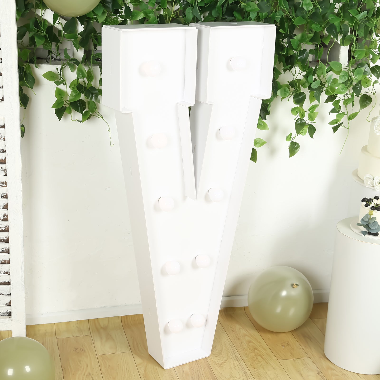 4ft White Giant LED Marquee Light-Up Letter V with 10 Warm White Battery-Operated LEDs, Glue Gun & Sticks