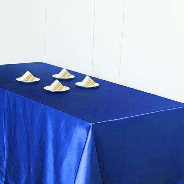 Royal Blue Satin Seamless Rectangular Tablecloth 90x156 - Ideal for Events