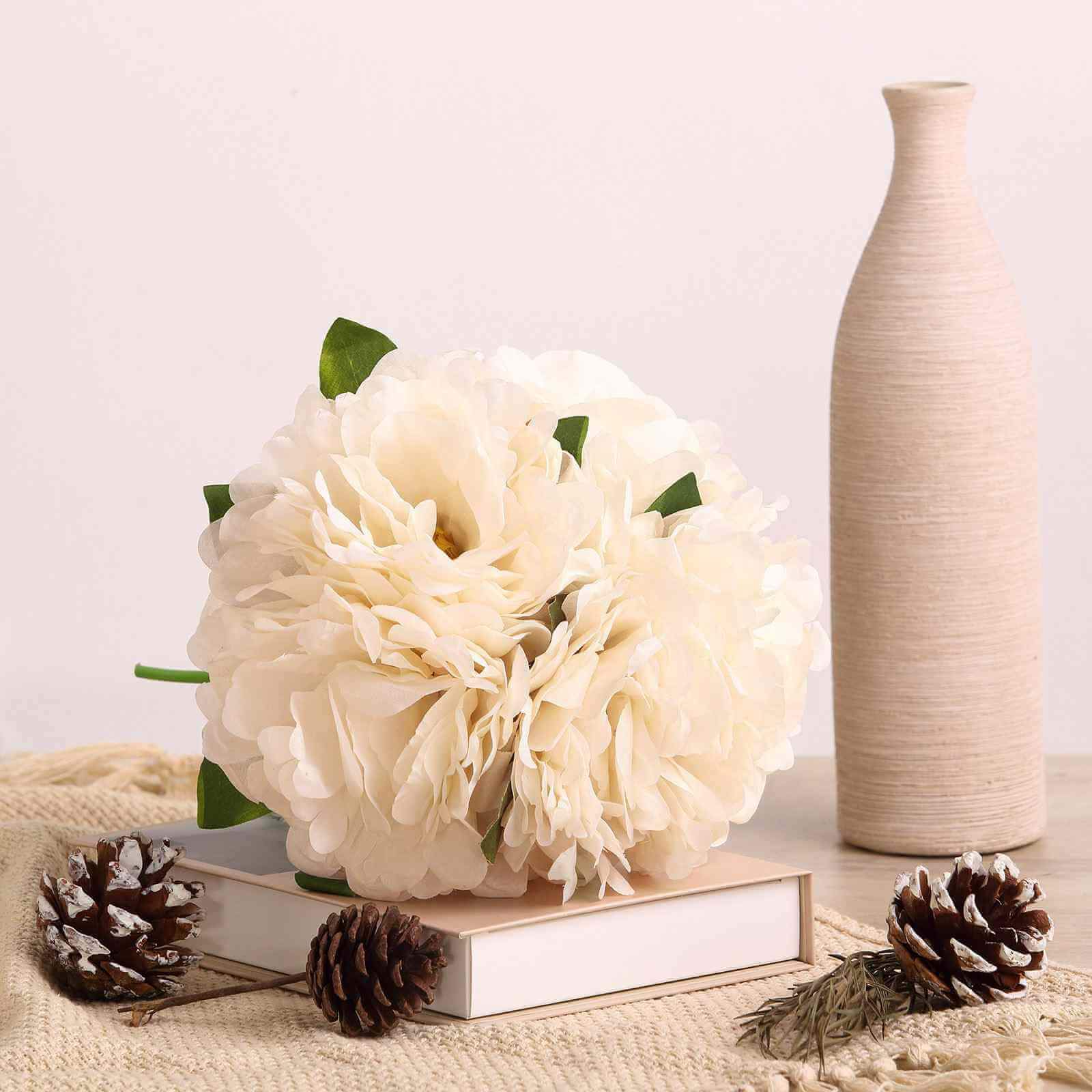 Hot Sale! 11-piece Blush and Cream Artificial Silk Peony Flower Bouquet for Various Occasions