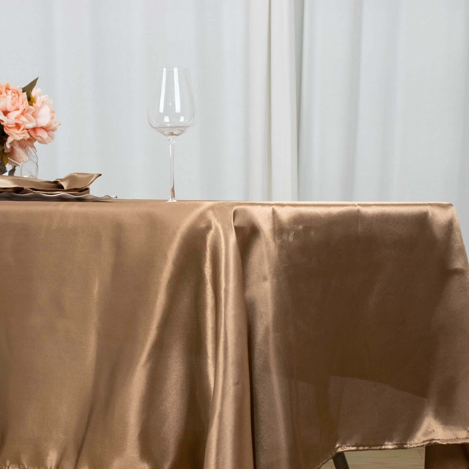 Taupe Satin 60x102 Rectangular Tablecloth - Smooth, Lustrous & Stain-Resistant