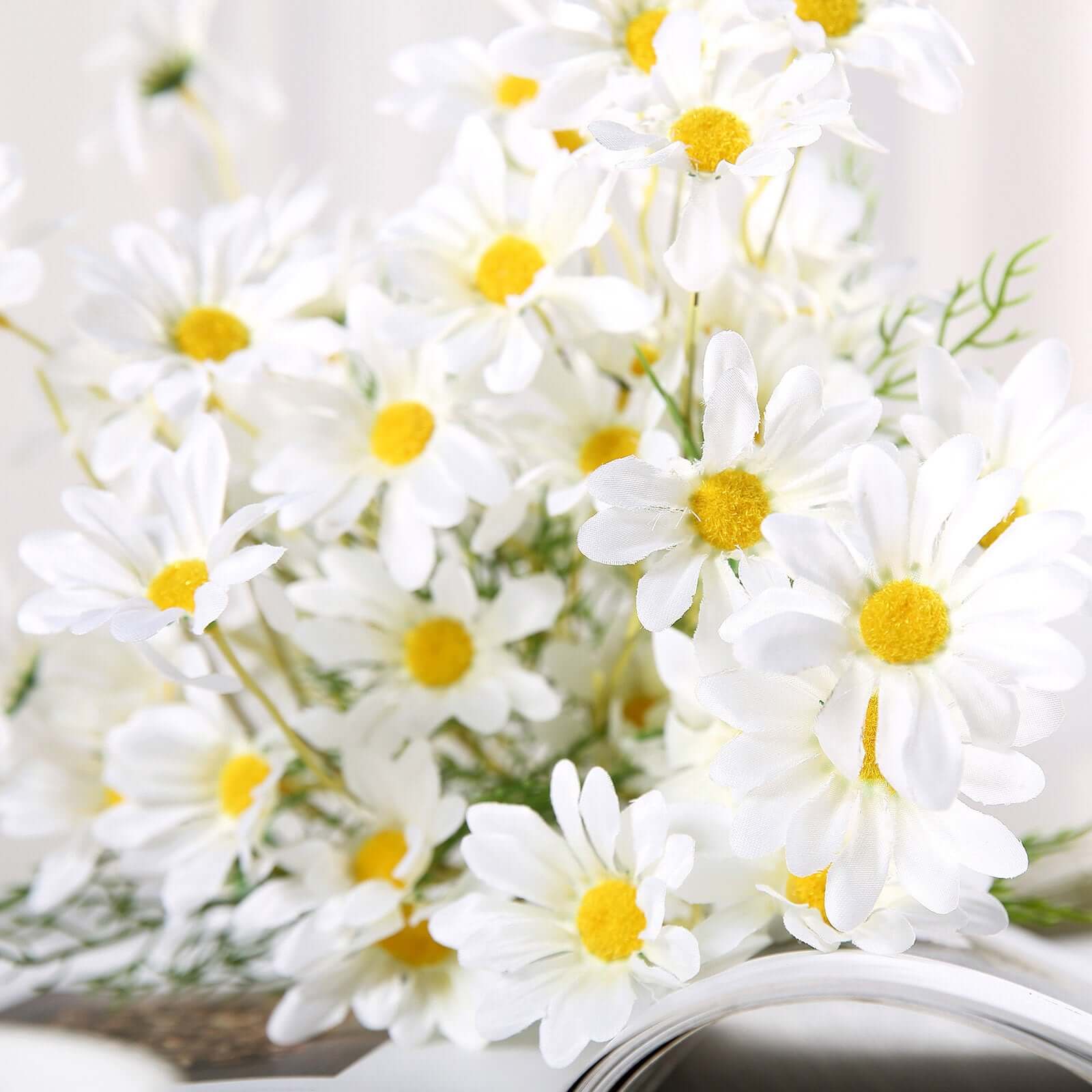 6-Bush White Artificial Silk Daisy Flower Stem Bouquet for Decor