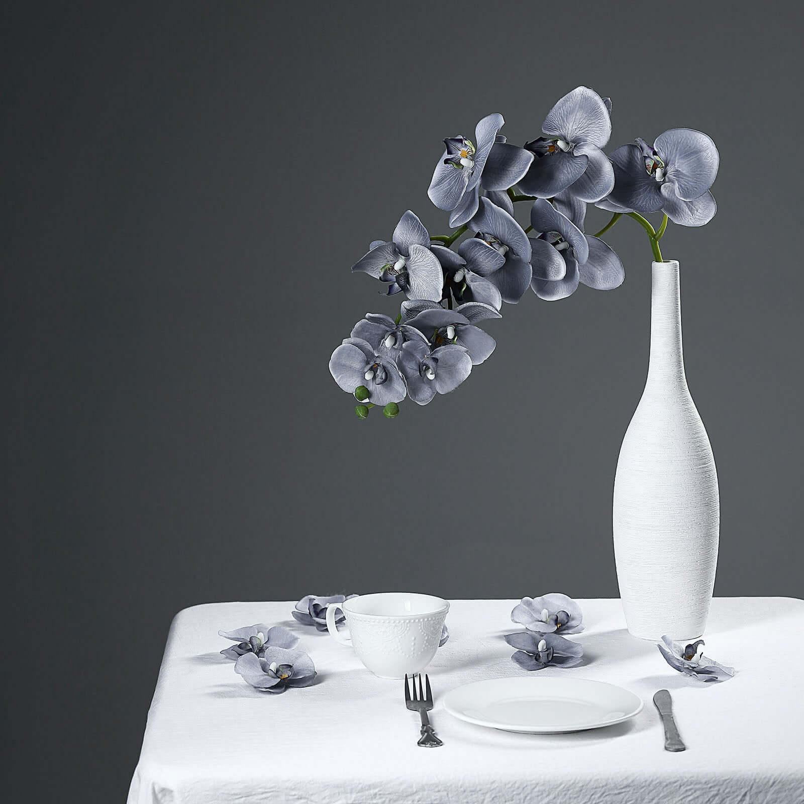 Hot! 20 Silk Artificial Charcoal Gray Orchid Flower Heads for DIY Decor