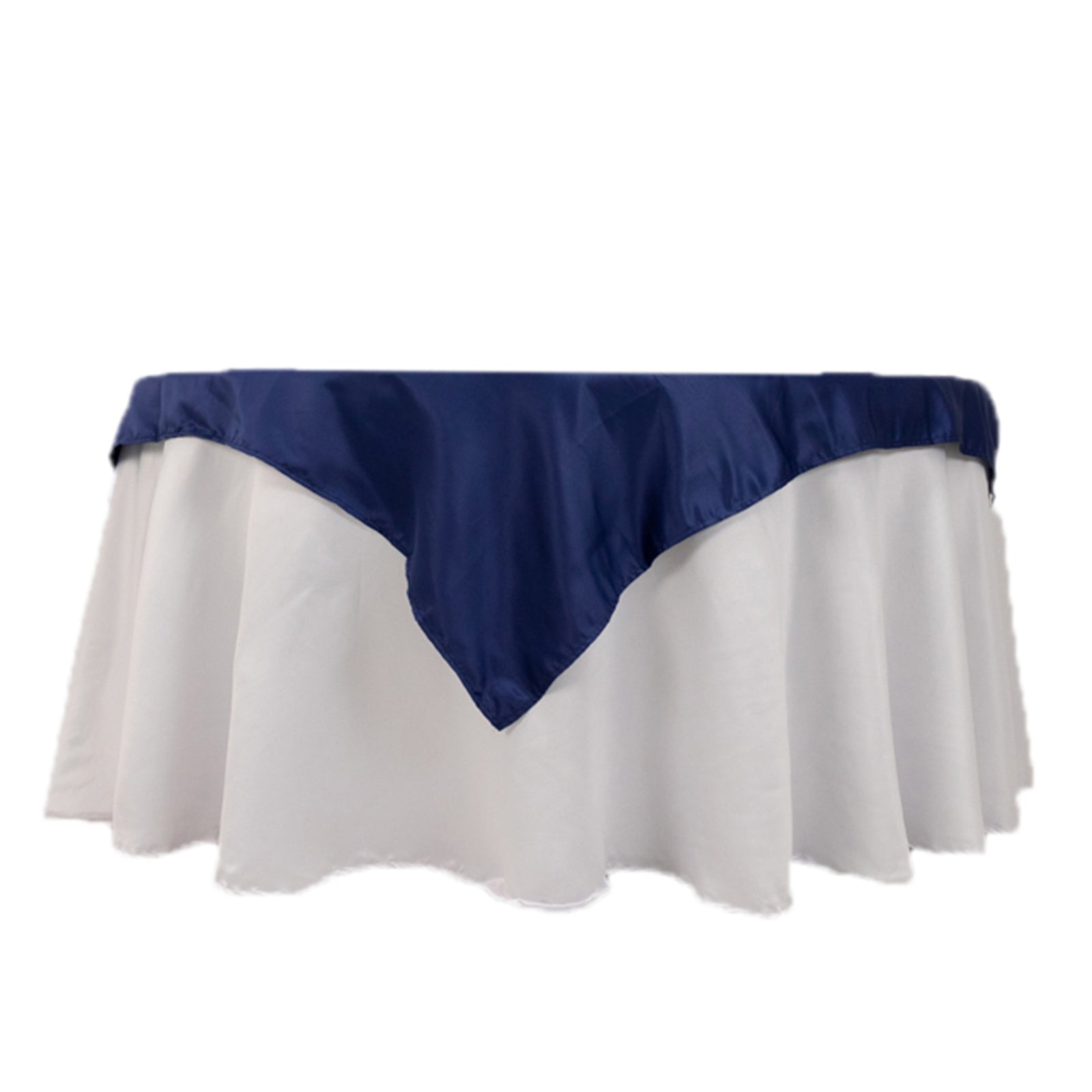 Navy Blue Lamour Satin 54x54 Square Table Overlay - Durable Silk-Like Tablecloth