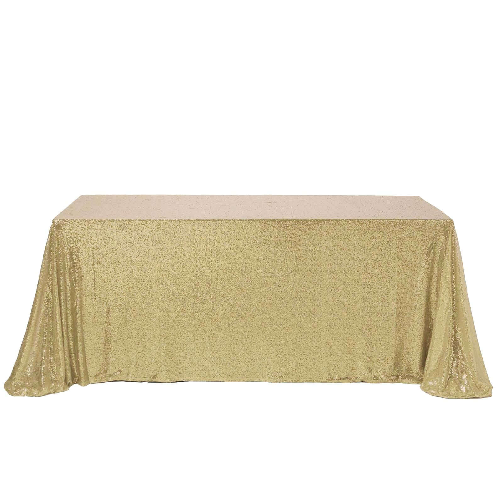 Champagne Sequin Rectangle Tablecloth - 90x156 Seamless Twinkling Table Cover for Events