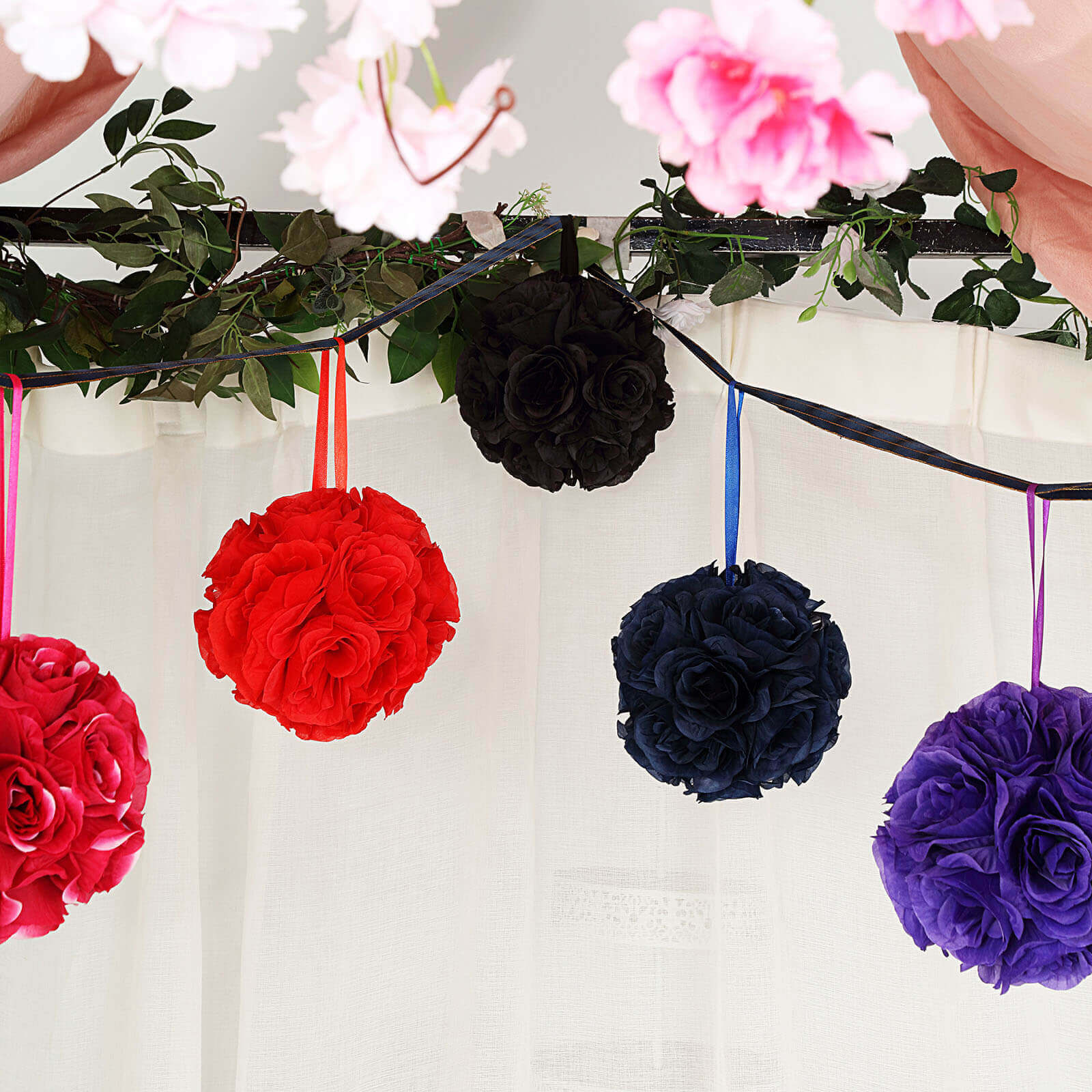 Hot Sale! 2-Pack 7-Inch Black Artificial Silk Rose Kissing Balls for Party Decor