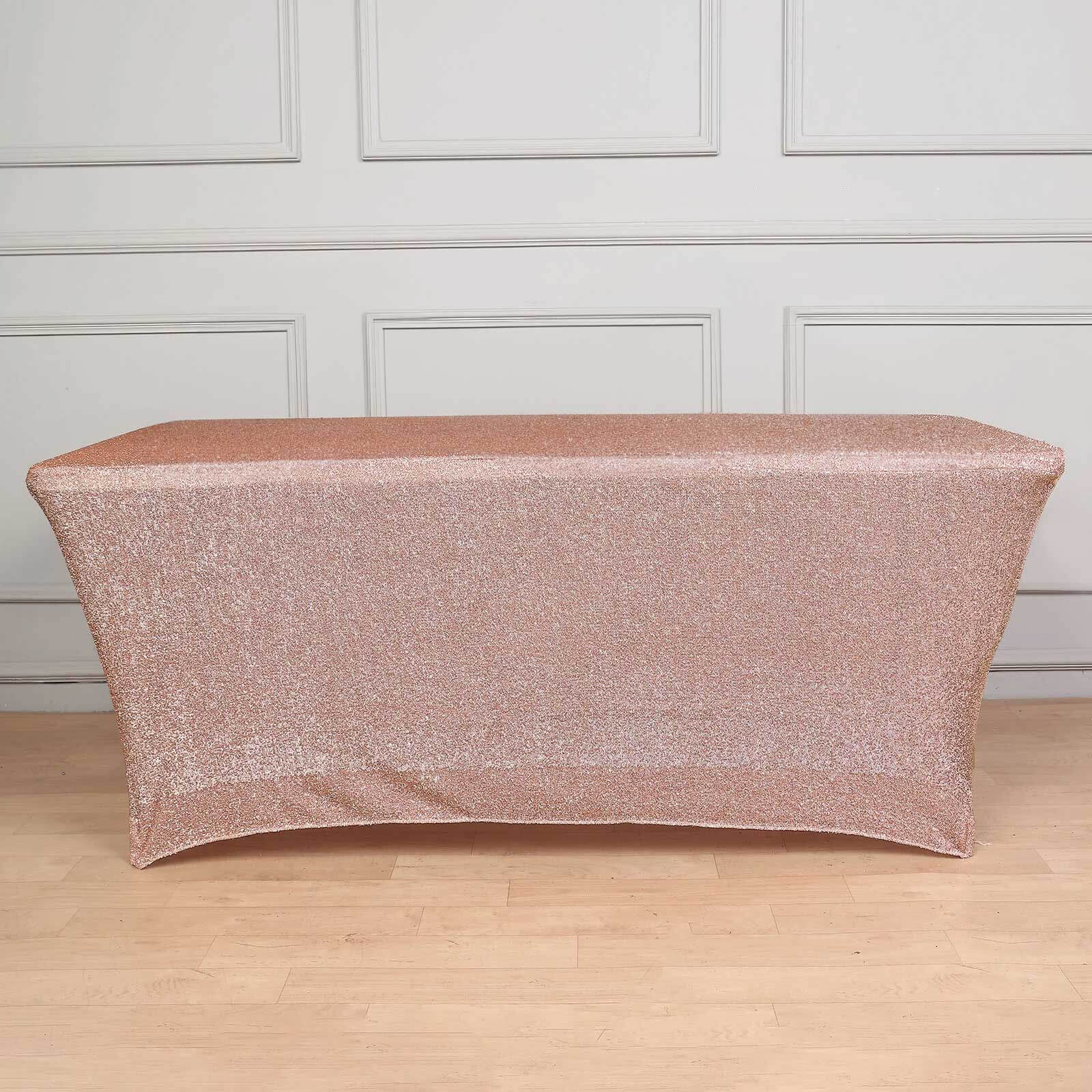 Hot! Rose Gold Glittered Stretch Spandex Tablecloth for Events