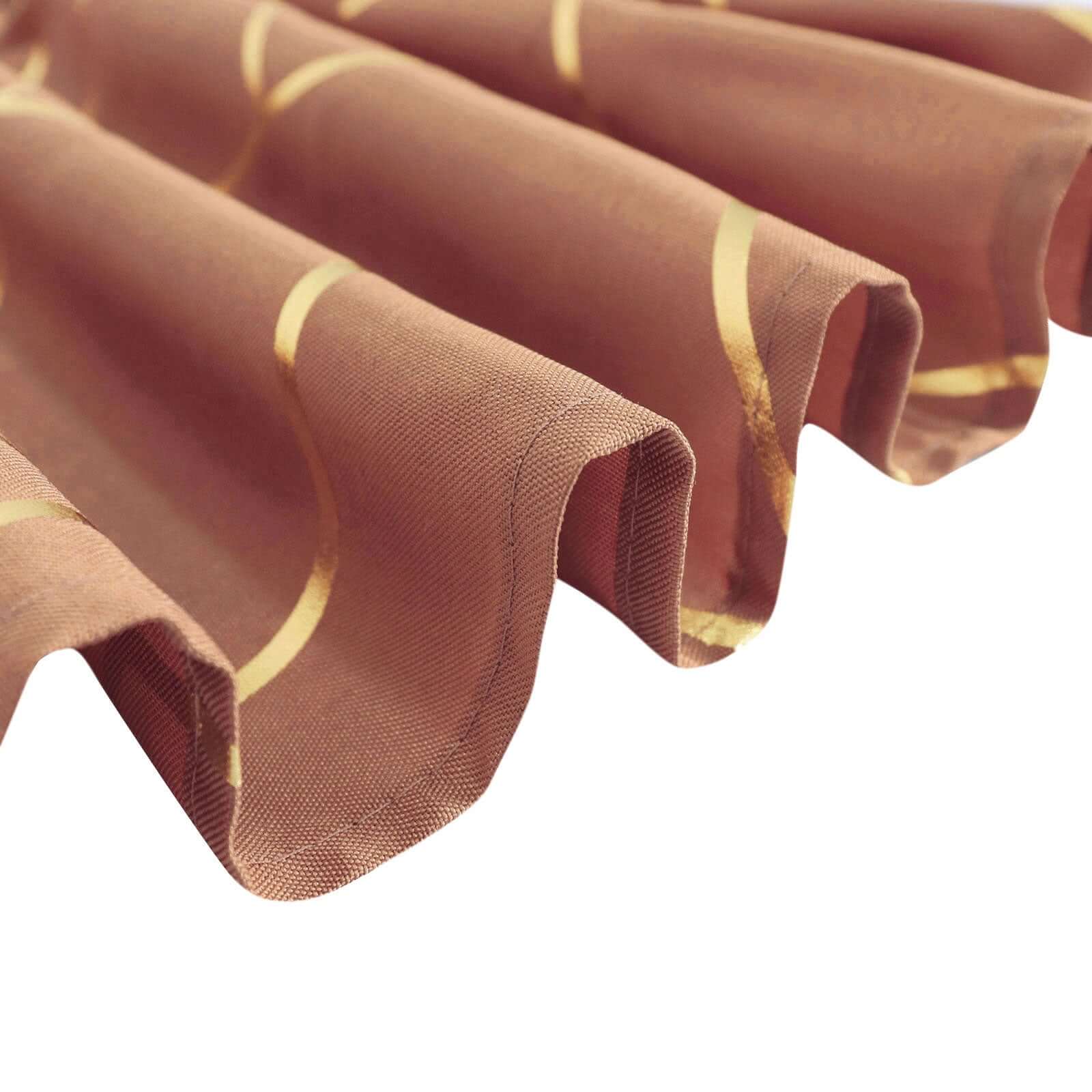 Wrinkle-Resistant Seamless Polyester Tablecloth: Terracotta with Gold Foil Geometric Pattern (90x132) - Ideal for Events