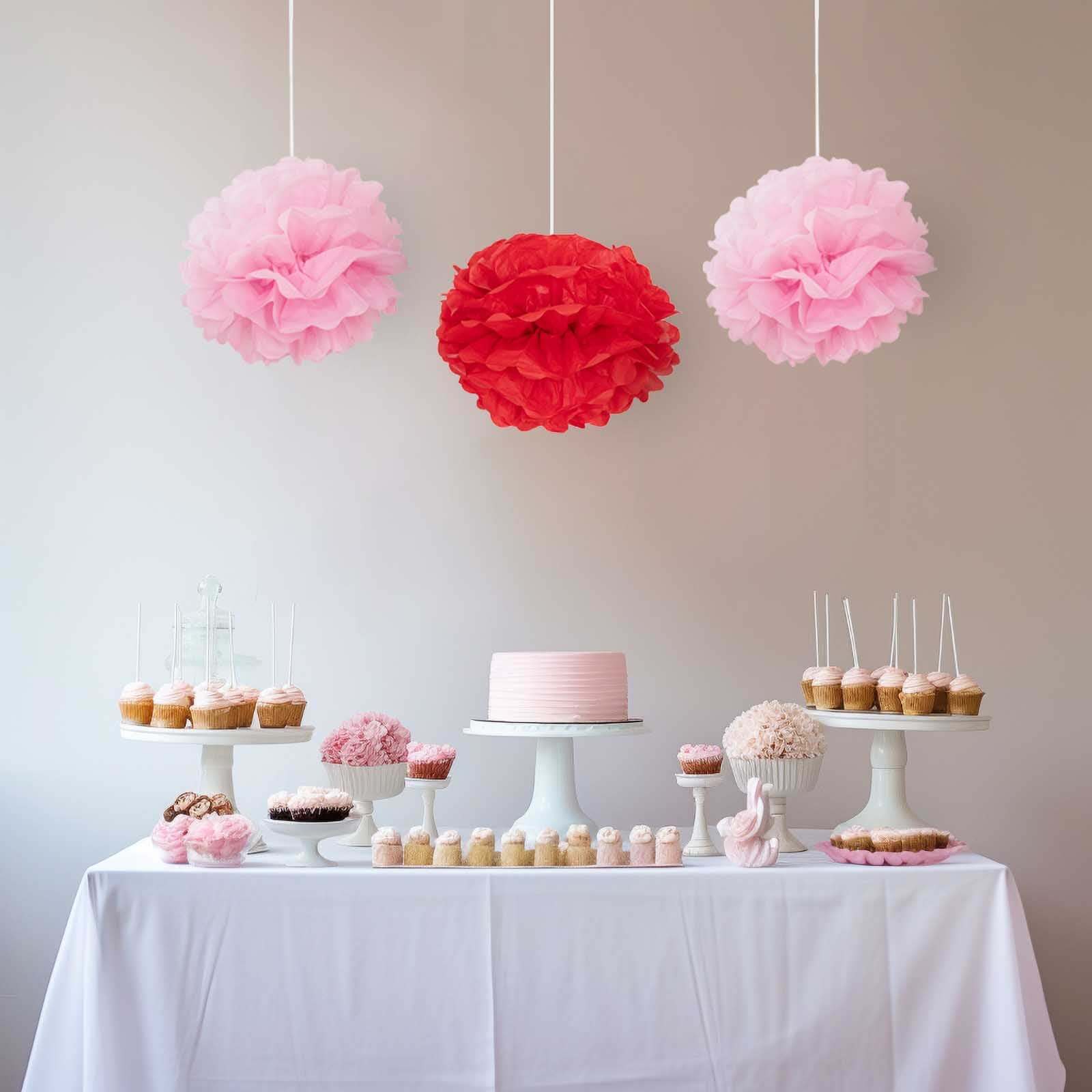 6-Pack 10-Inch Red Tissue Paper Pom Pom Flower Balls for Party Decor