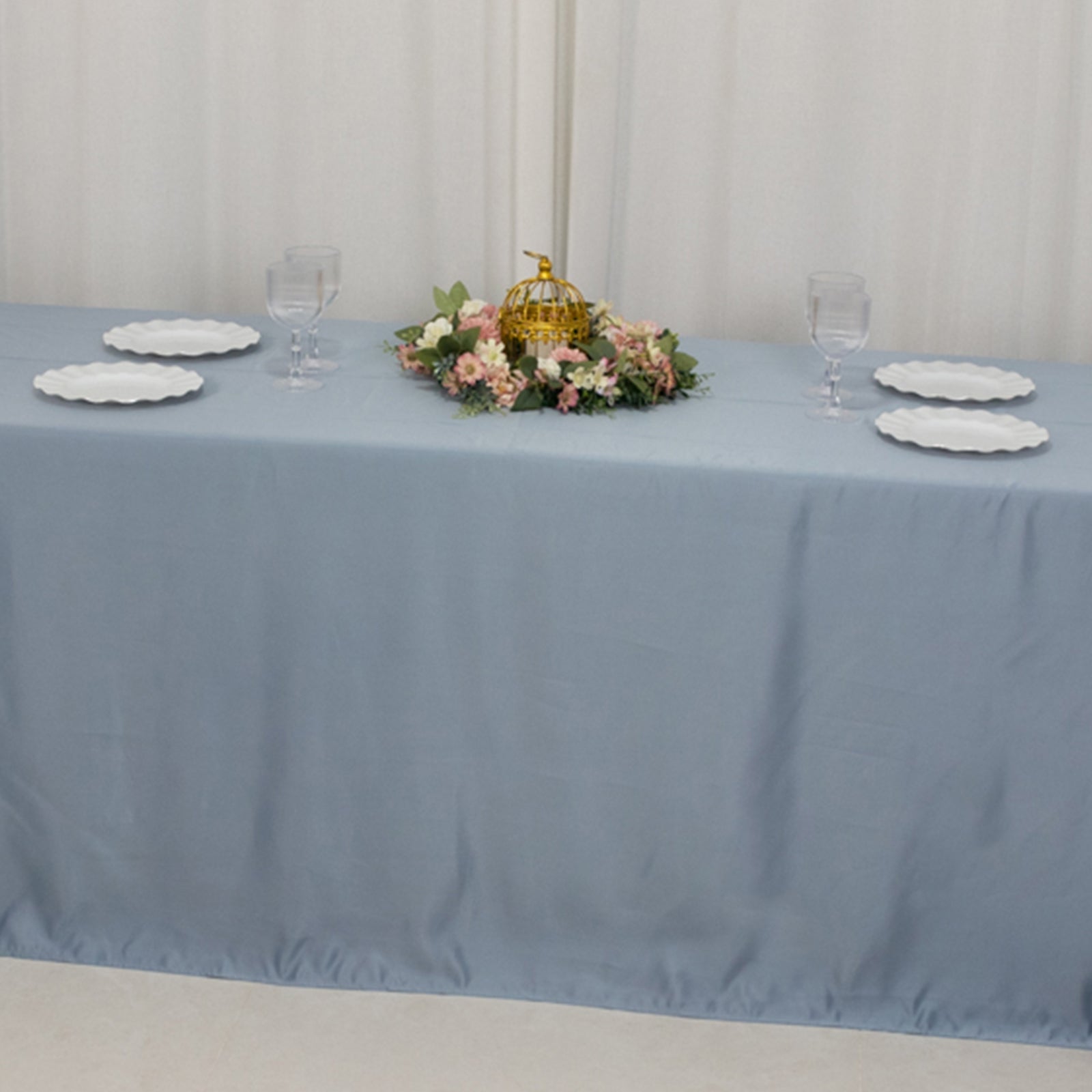 Dusty Blue Lamour Satin Rectangle Tablecloth - 90x156, Luxurious & Soft