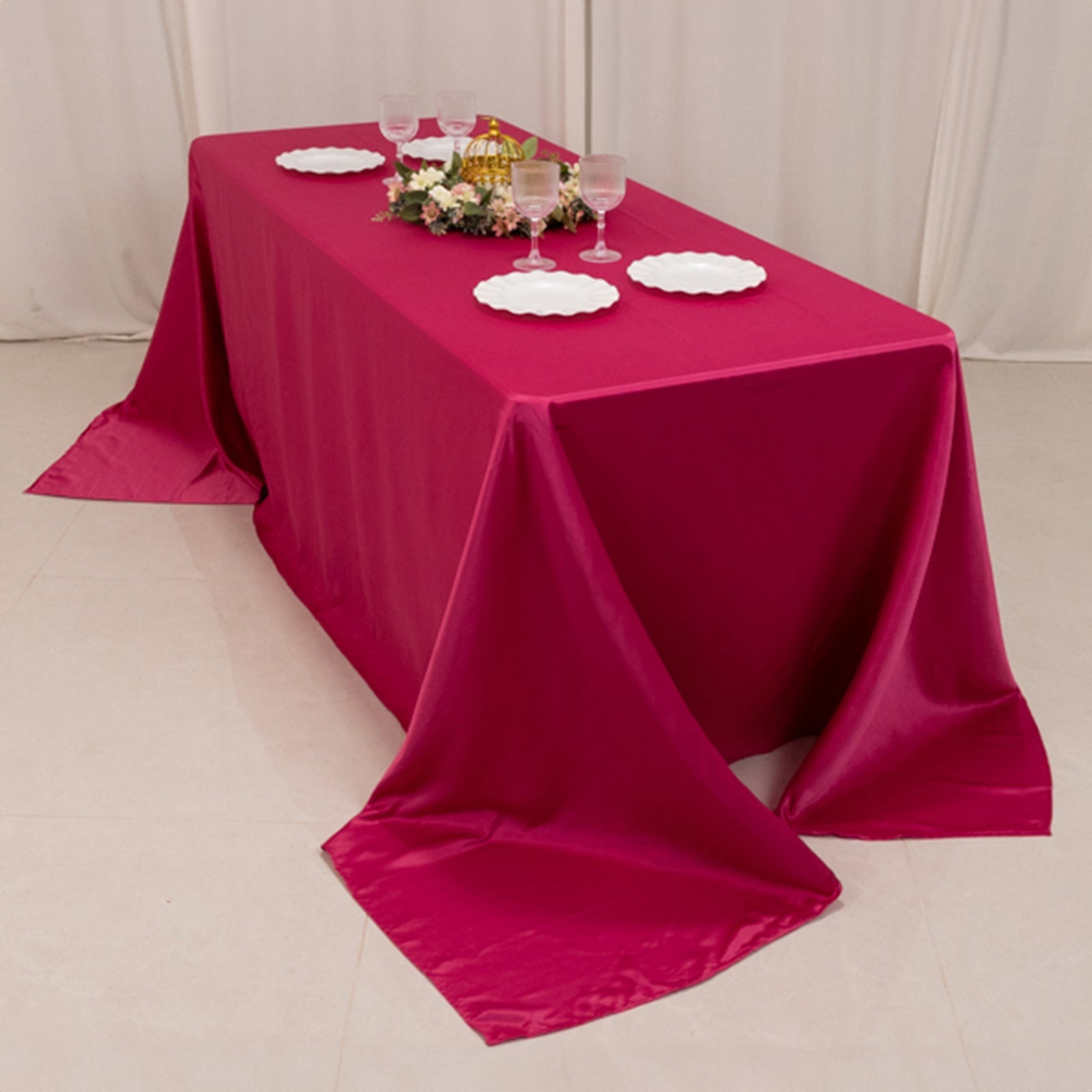 Luxurious Fuchsia Lamour Satin Seamless Rectangle Tablecloth 90x132