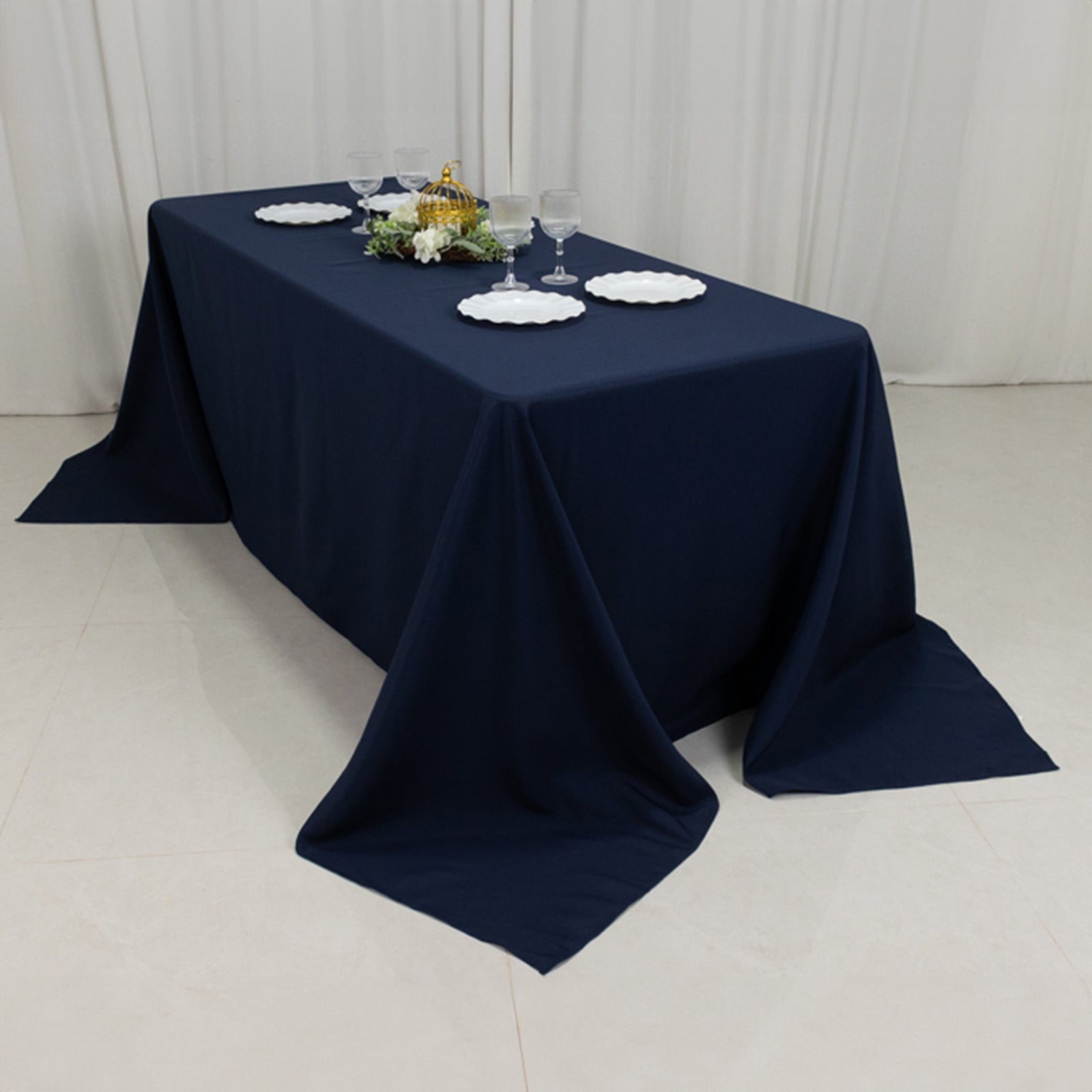 Premium Navy Blue Fire - Retardant Polyester Rectangular Tablecloth (90x132) - Ideal for Events