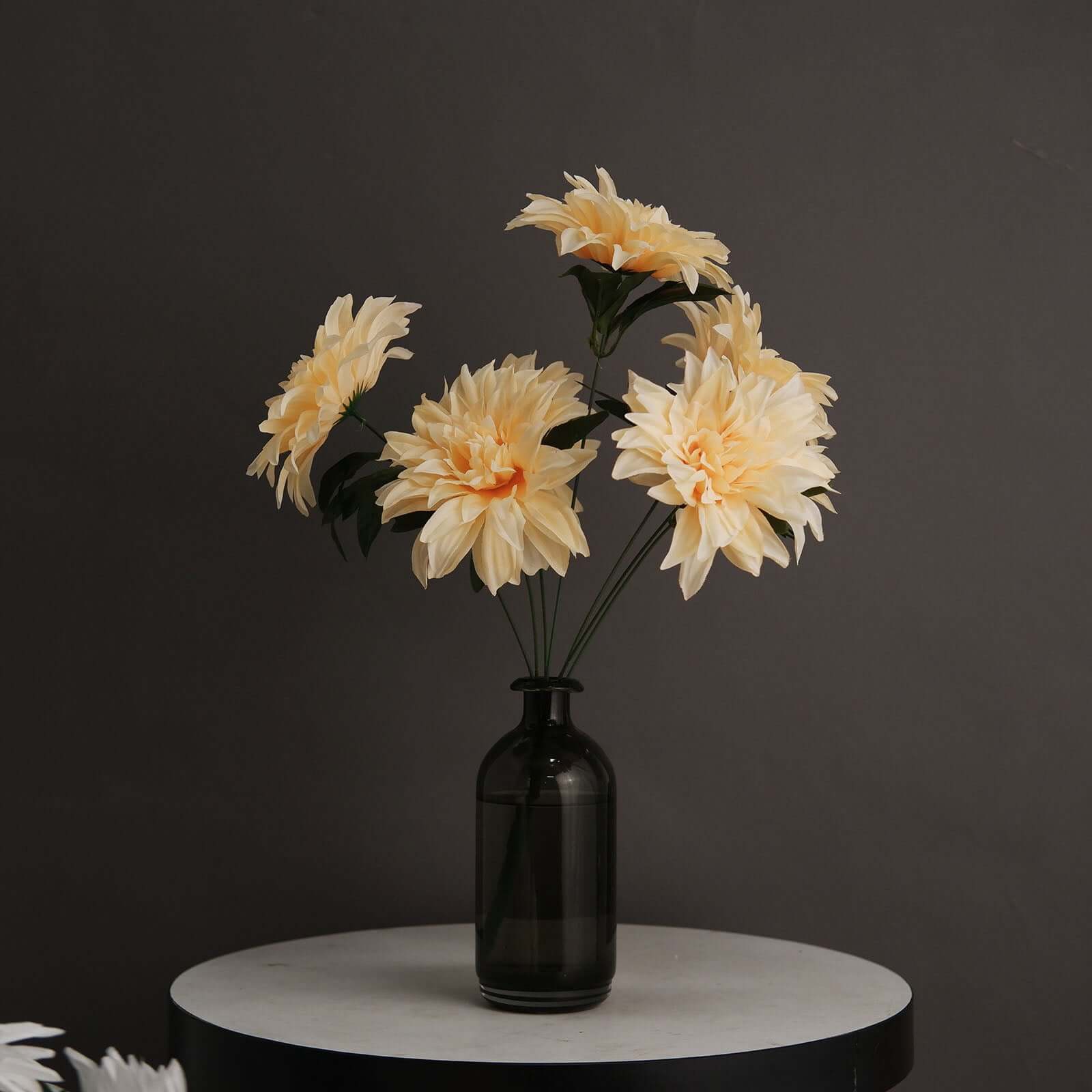 2 Cream Large Head Artificial Dahlia Bouquets - Silk Bridal Flower Decor Sale