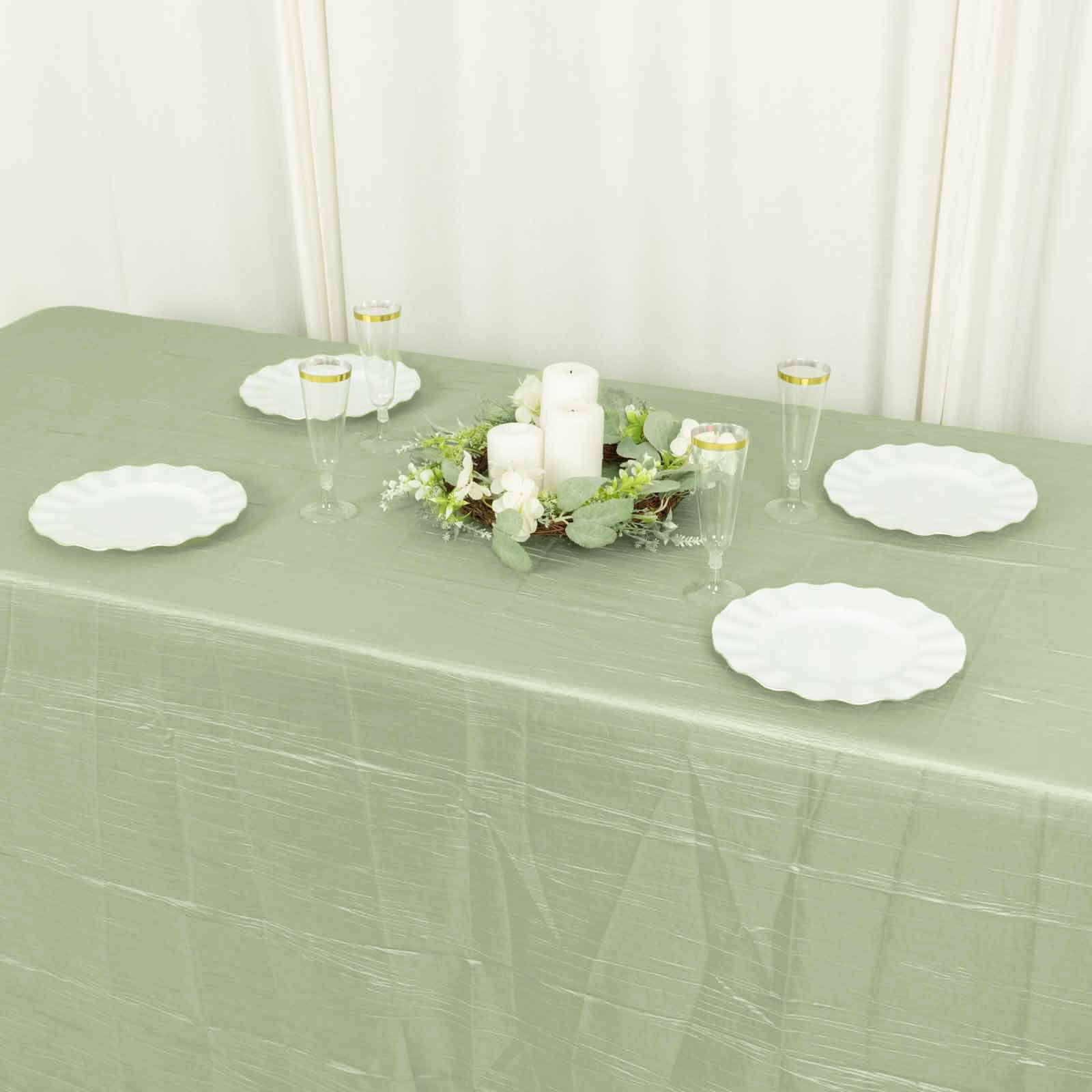 Discount! Sage Green Seamless Accordion Crinkle Taffeta Rectangle Tablecloth 90x132
