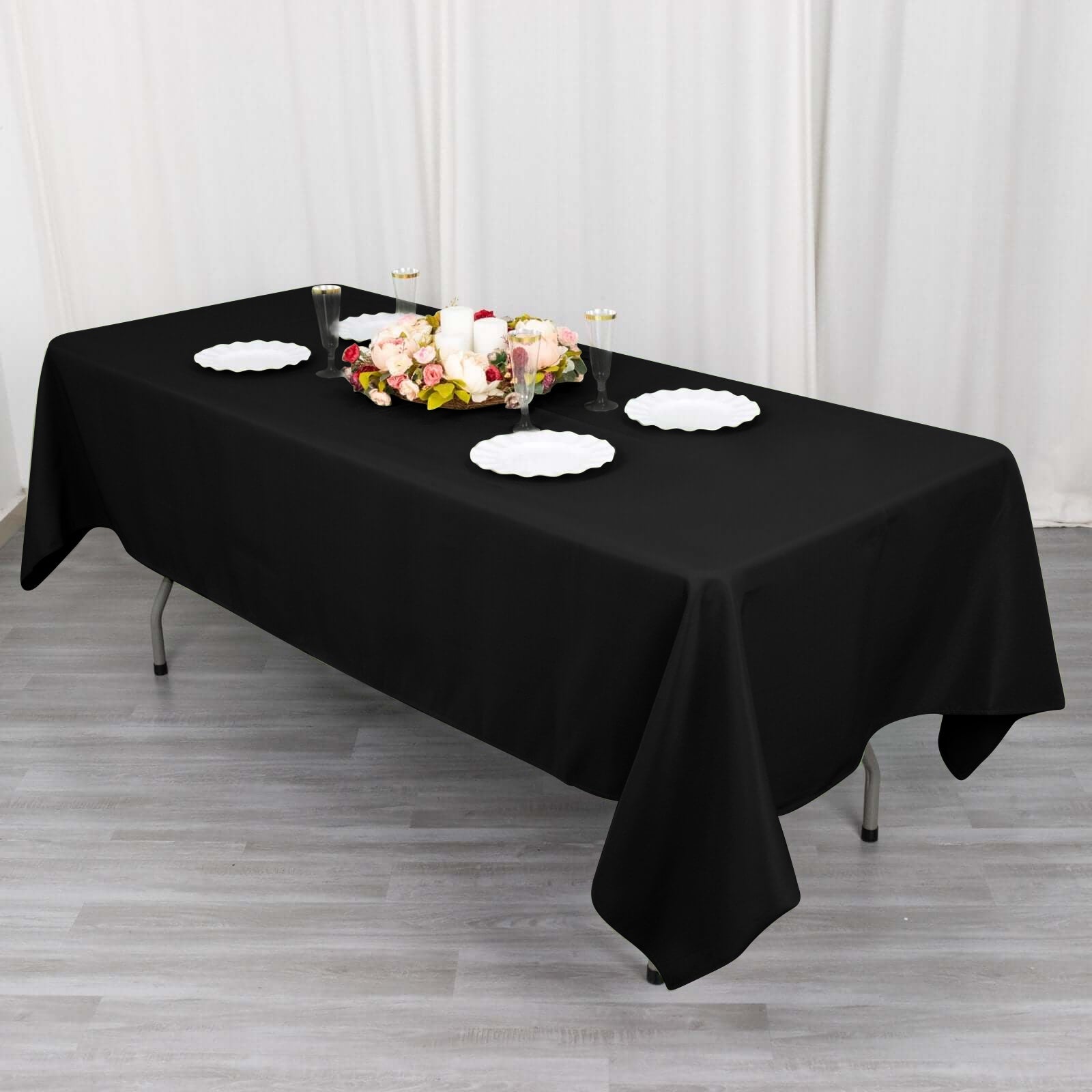 Black 60x102 Rectangle Cotton Blend Tablecloth with Wrinkle-Resistant Finish for Gatherings