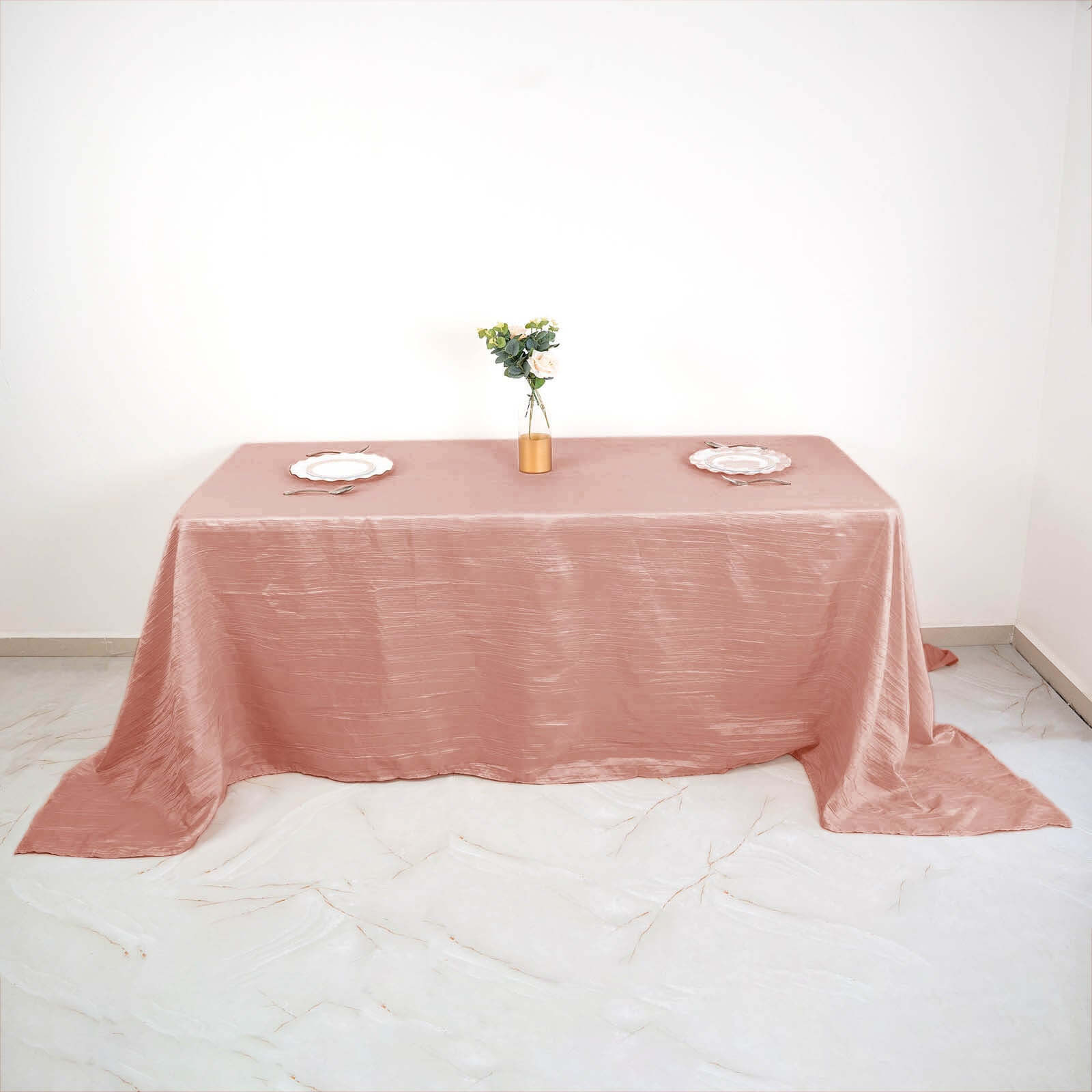 Seamless Accordion Crinkle Dusty Rose Taffeta Rectangle Tablecloth 90x132