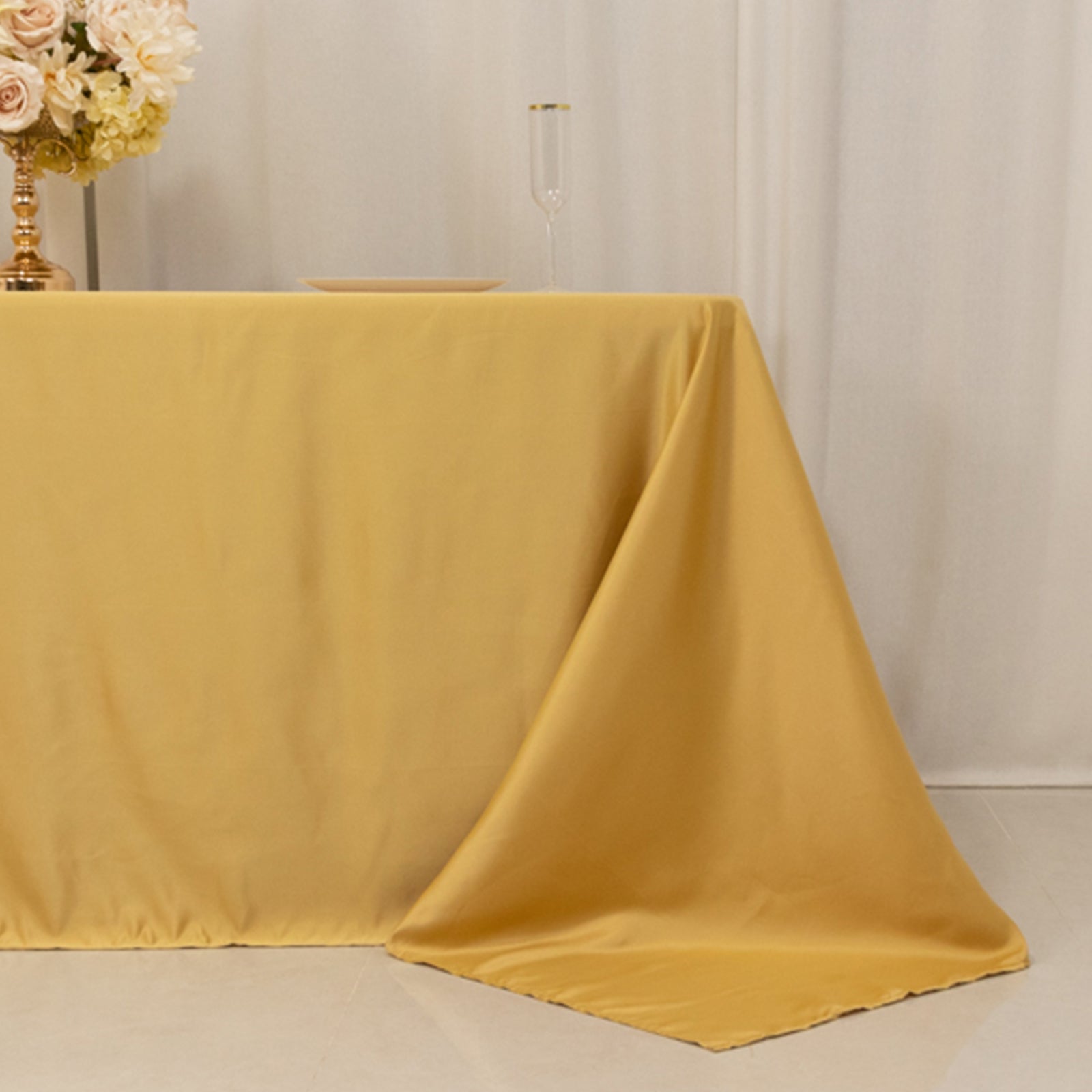 Premium Lamour Satin Champagne Rectangle Tablecloth - Soft, Silk-Like 90x132 Cover