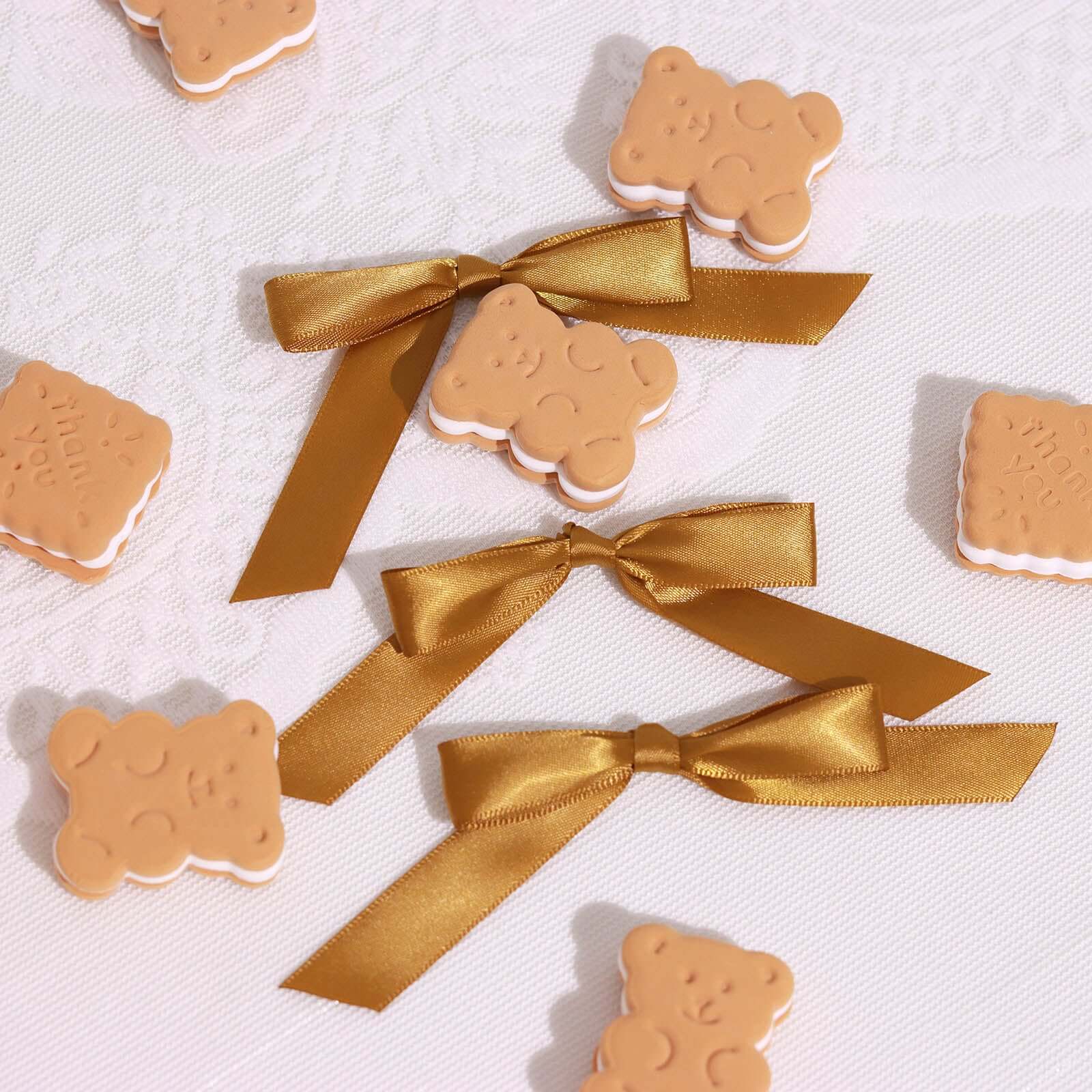 50 Pcs Gold Satin Ribbon Bows with Twist Ties - Ideal for Party Favors & Gifts