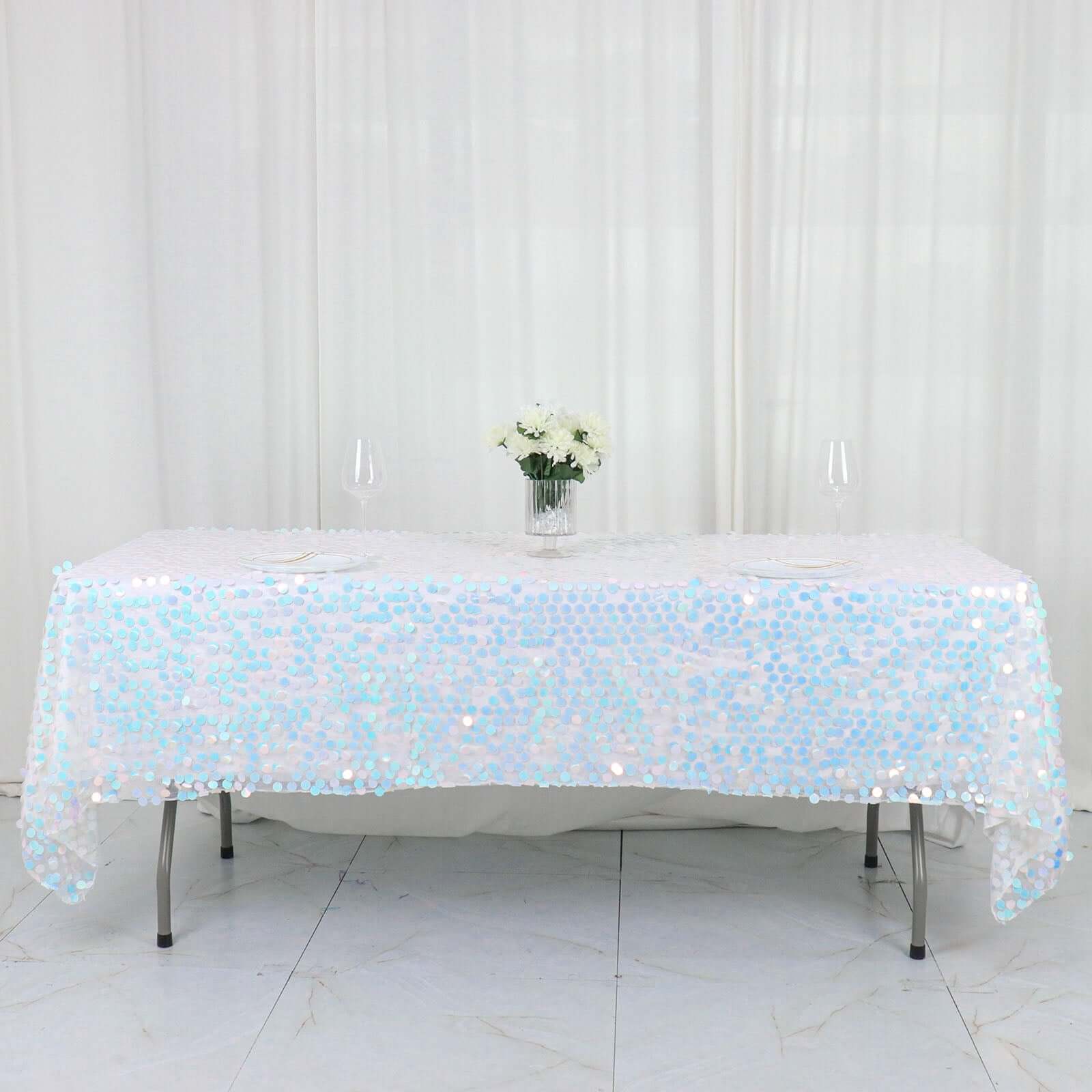 Big Payette Modern Gathering Design - Iridescent Blue Sequin Rectangle Tablecloth 60x102
