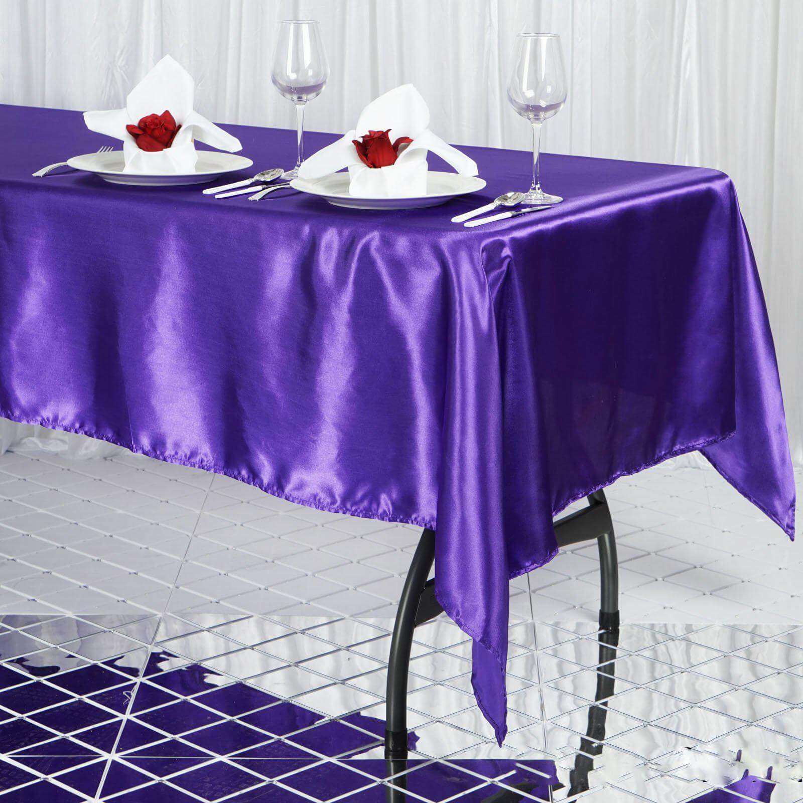 Luxurious Purple Satin 60x102 Rectangular Tablecloth - Smooth and Shiny