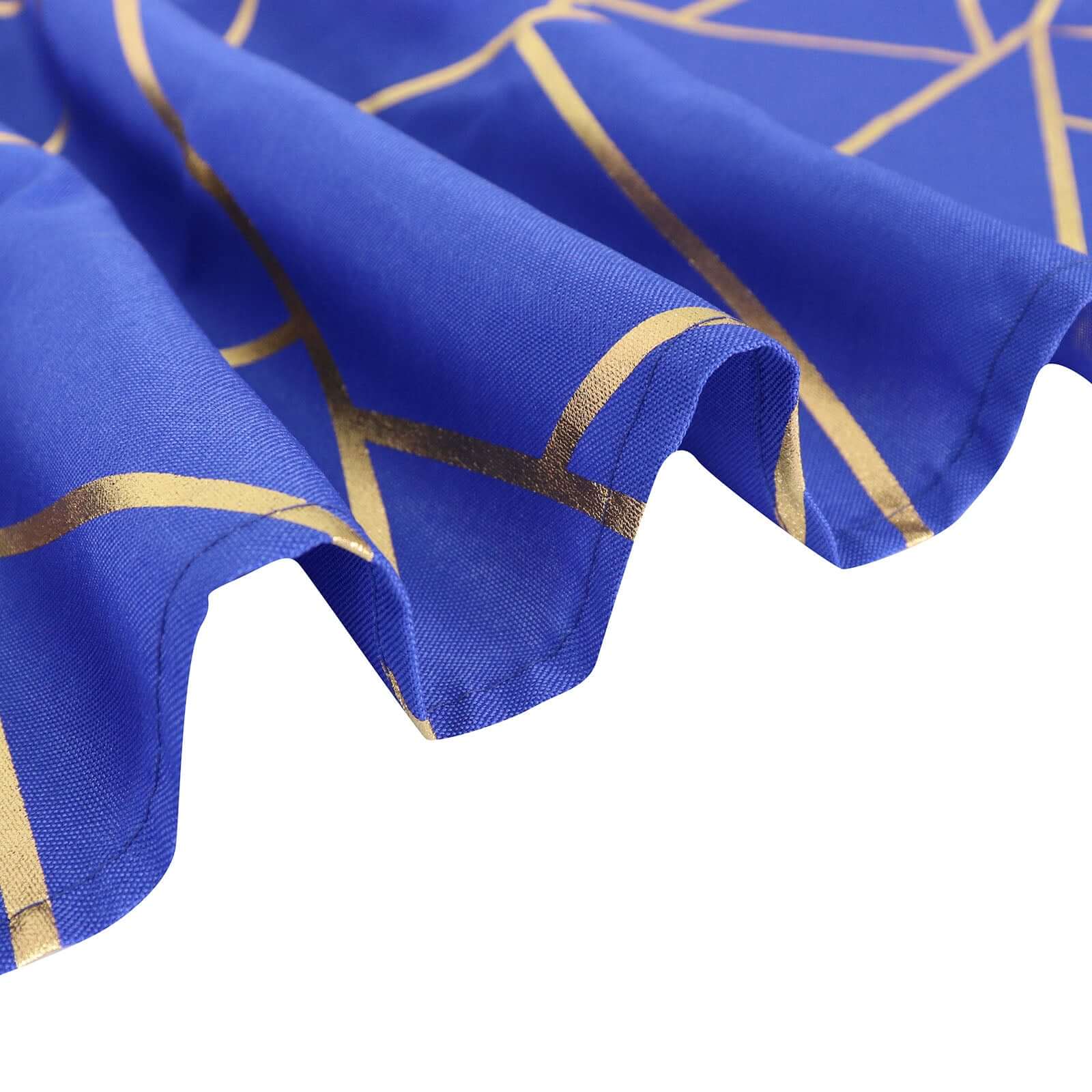 Royal Blue Polyester Tablecloth with Gold Foil Geometric Pattern - Wrinkle-Resistant for Events