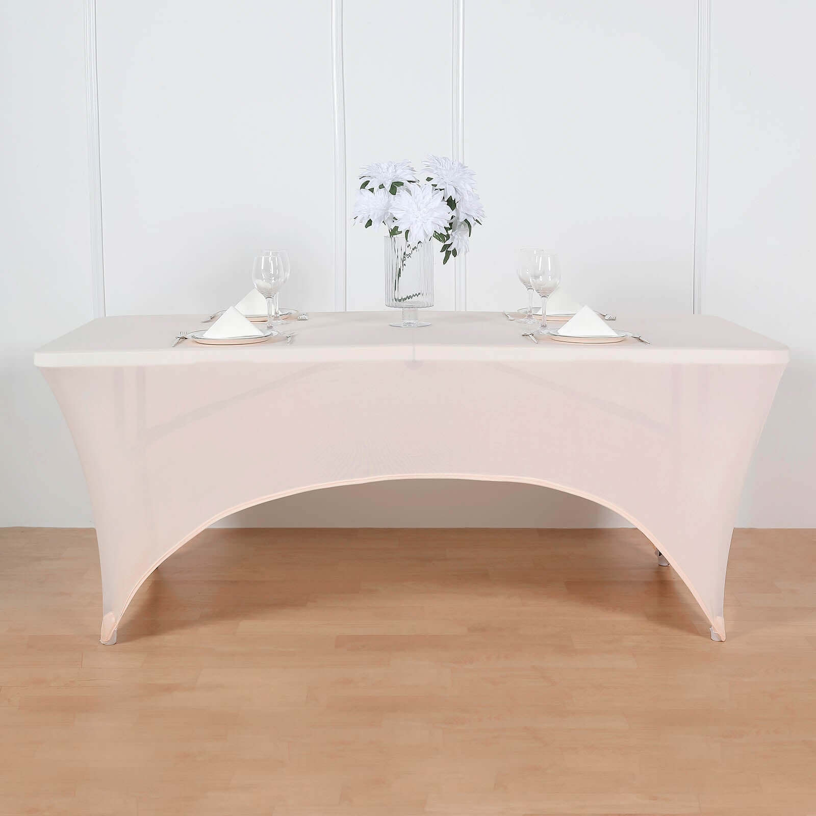 Exclusive Blush Stretch Spandex 6ft Rectangle Tablecloth - Ideal for Events & Presentations
