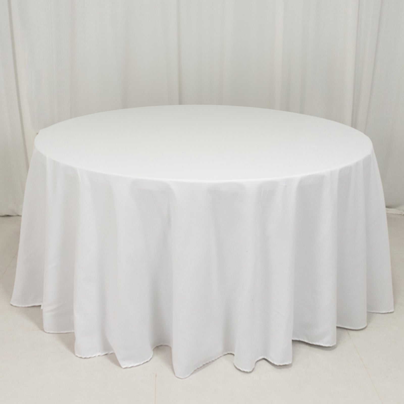 White 120" Cotton Blend Round Tablecloth: Seamless & Wrinkle-Resistant for Upscale Events