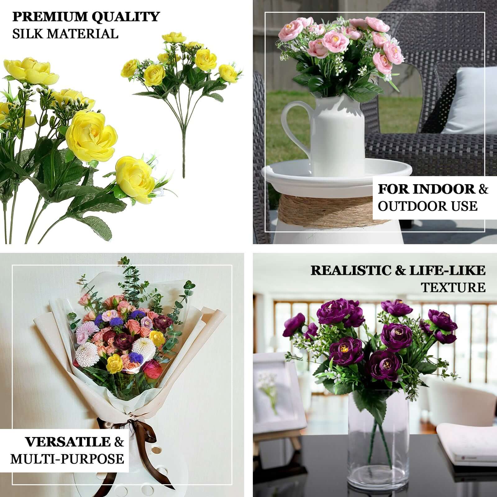 Amazing Deal! 4-Bush White Artificial Silk Peony Flower Bouquet for Stunning Decor