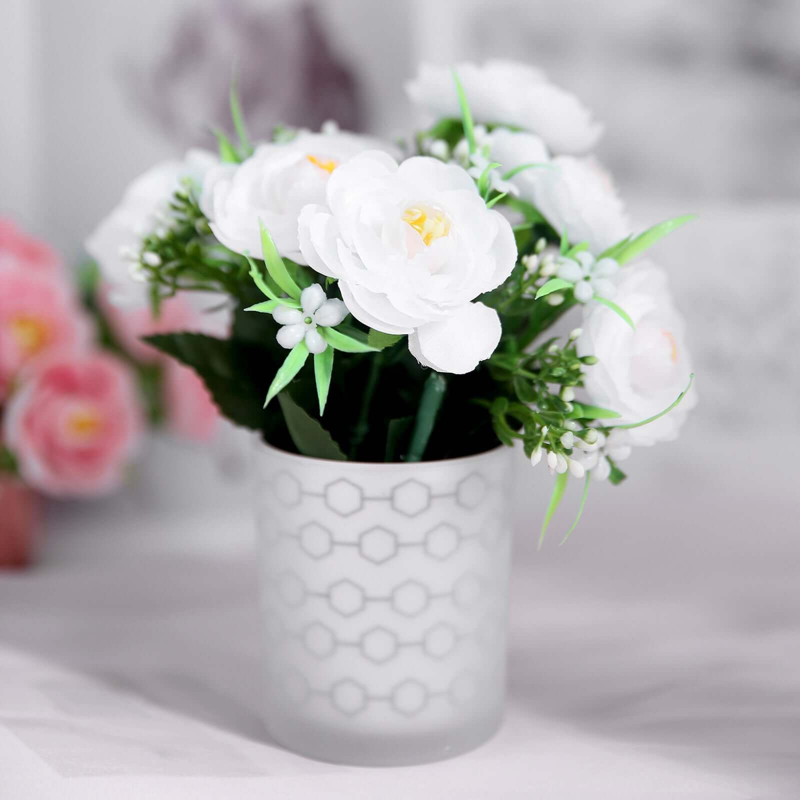 Amazing Deal! 4-Bush White Artificial Silk Peony Flower Bouquet for Stunning Decor