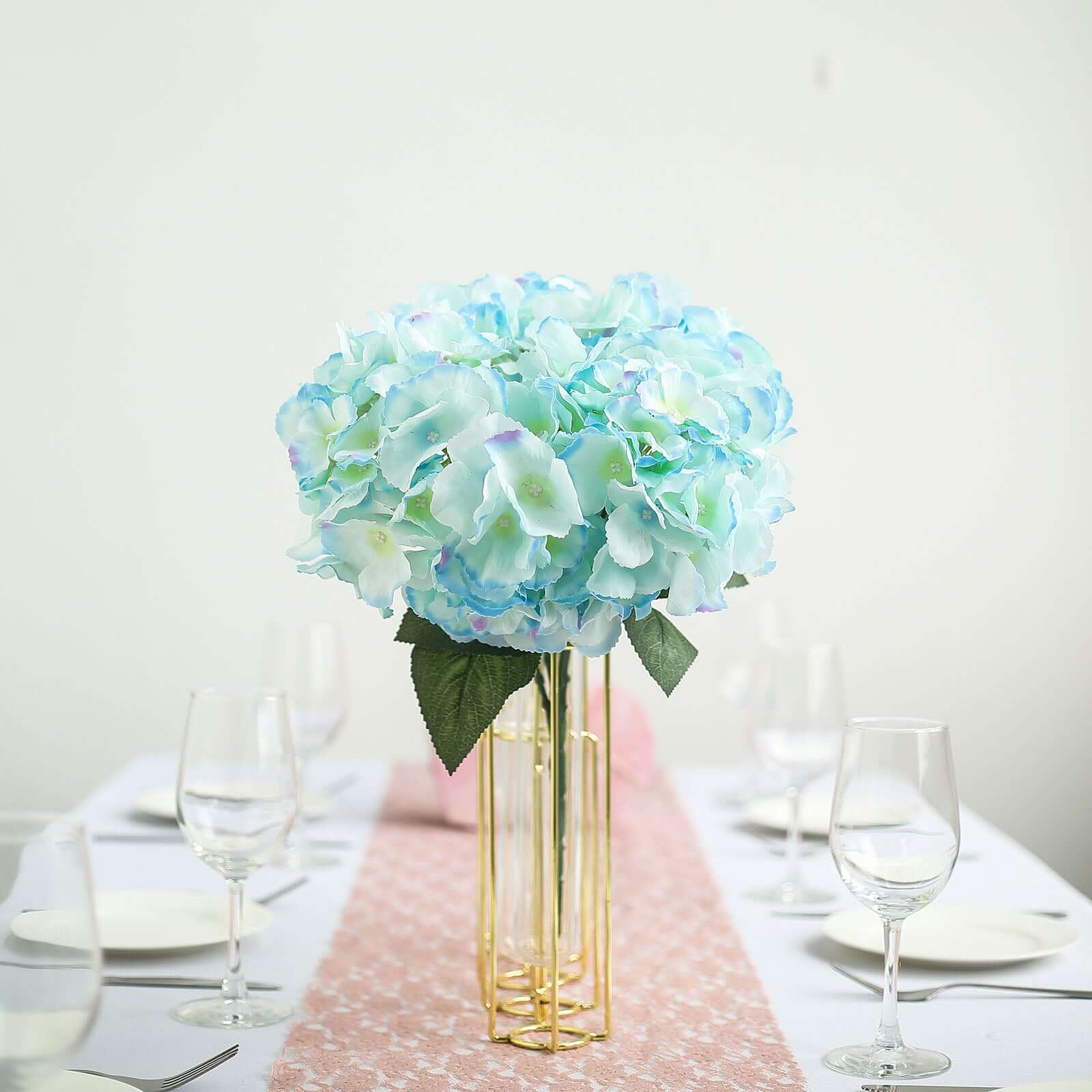Get 5 Artificial Silk Baby Blue Hydrangea Flower Bouquets for Lifelike Decor