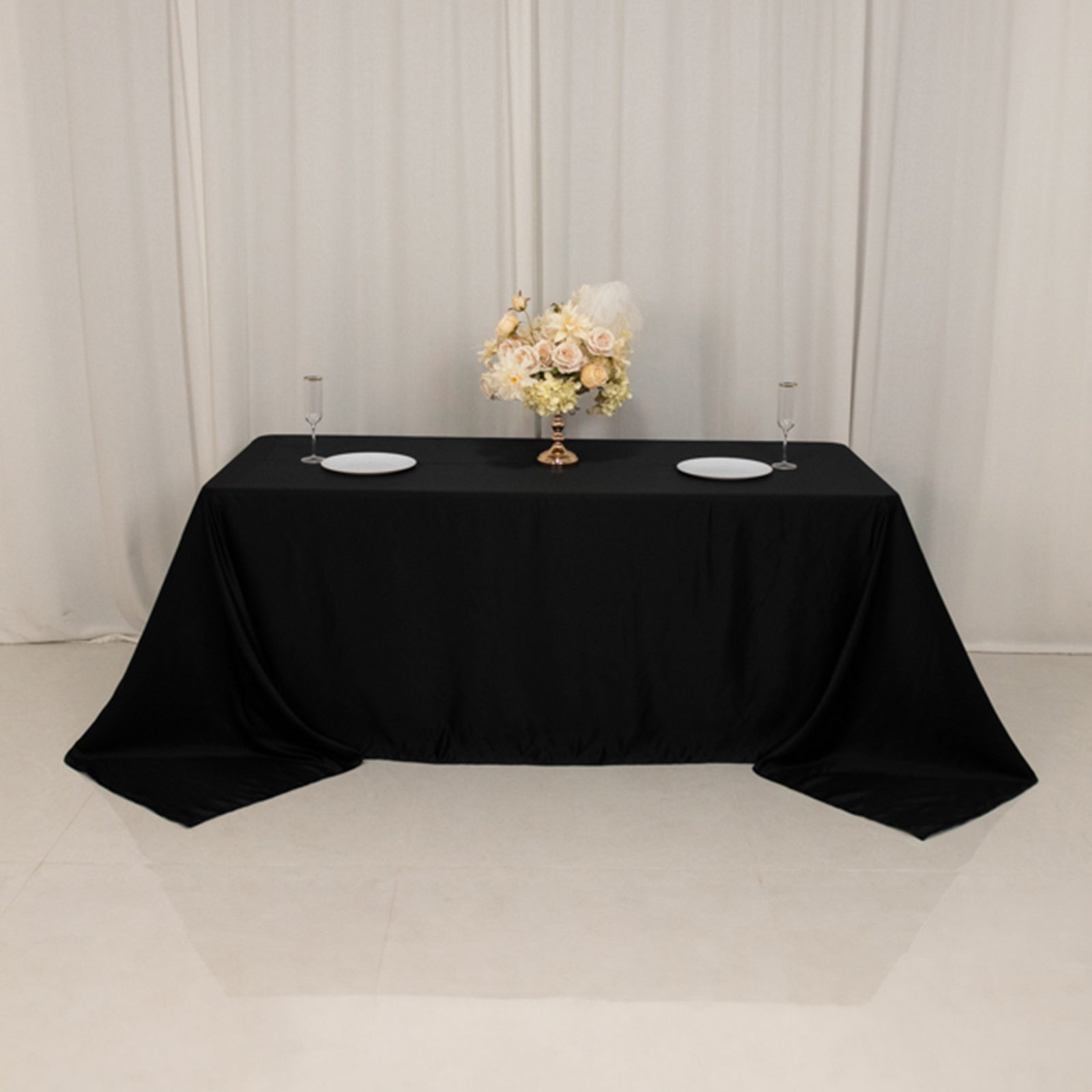 Premium Black Lamour Satin Rectangle Tablecloth 90x132 - Ideal for Weddings & Parties