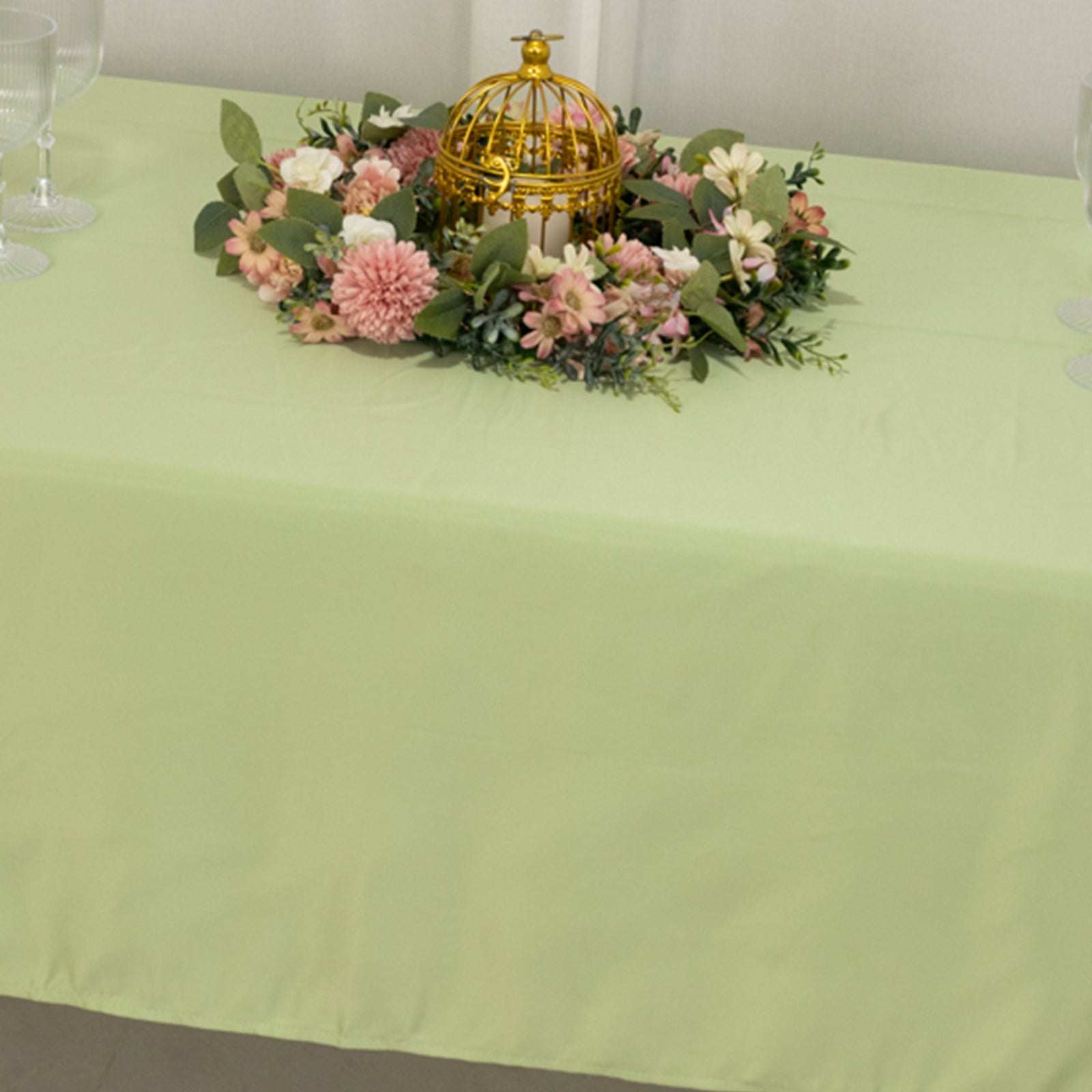 Get This Durable & Silky Soft Lamour Satin Rectangle Tablecloth in Sage Green (60x102)
