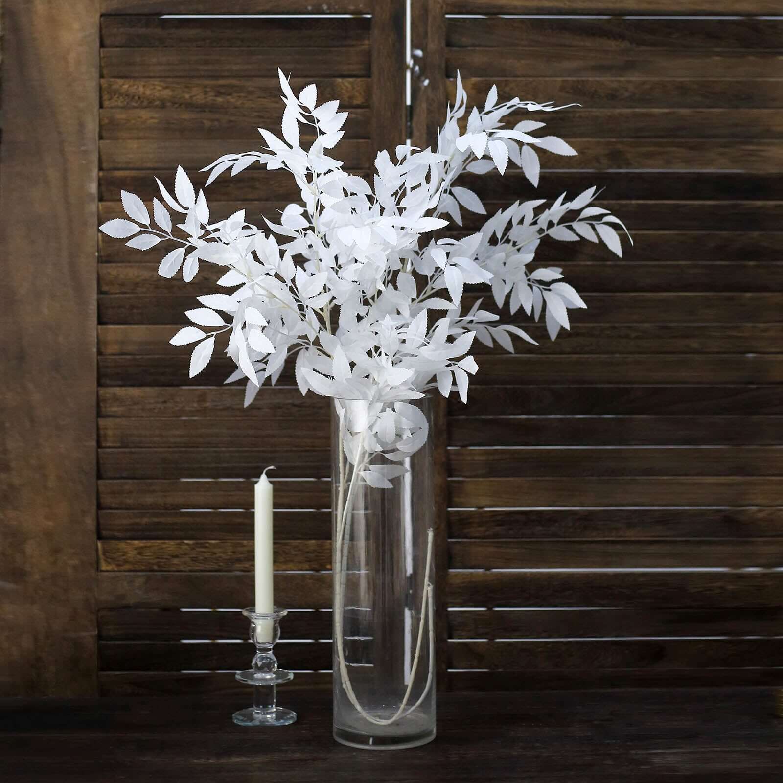 Get 2 White Artificial Silk Beech Leaf Branches - 42" Tall, Ideal Vase Fillers