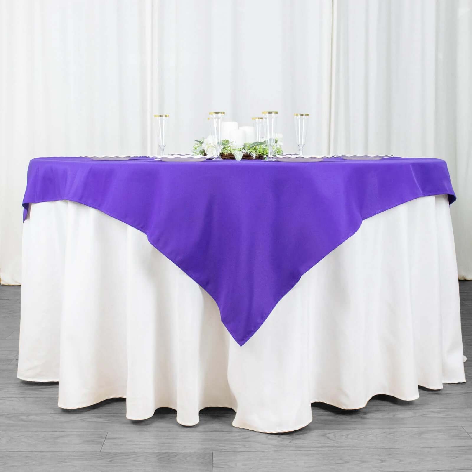 Hot Sale! 54x54 Premium Purple Polyester Square Table Overlay, 220GSM Stain & Wrinkle Resistant