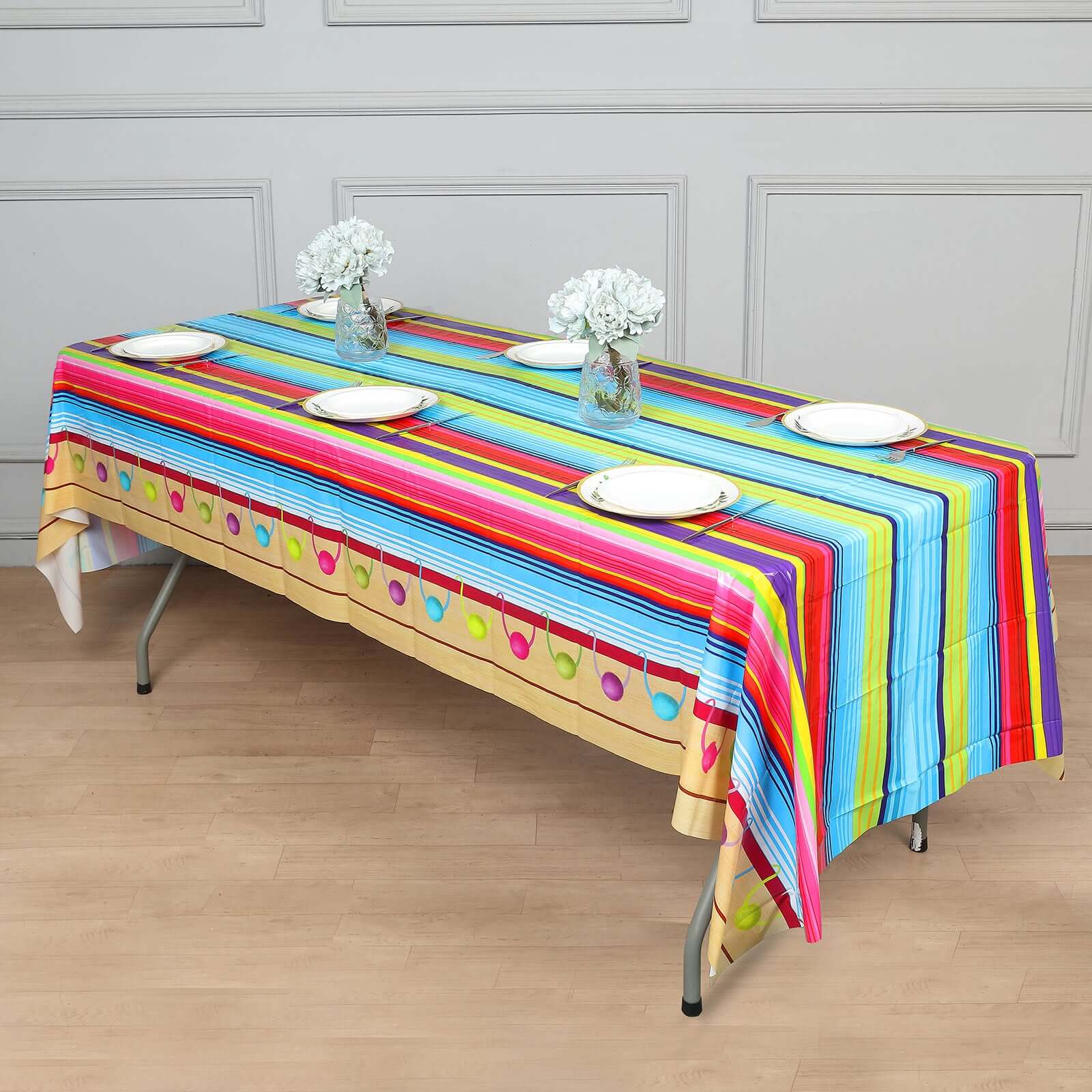5-Pack Vibrant PVC Disposable Mexican Serape Rectangle Table Covers for Cinco De Mayo 54x108