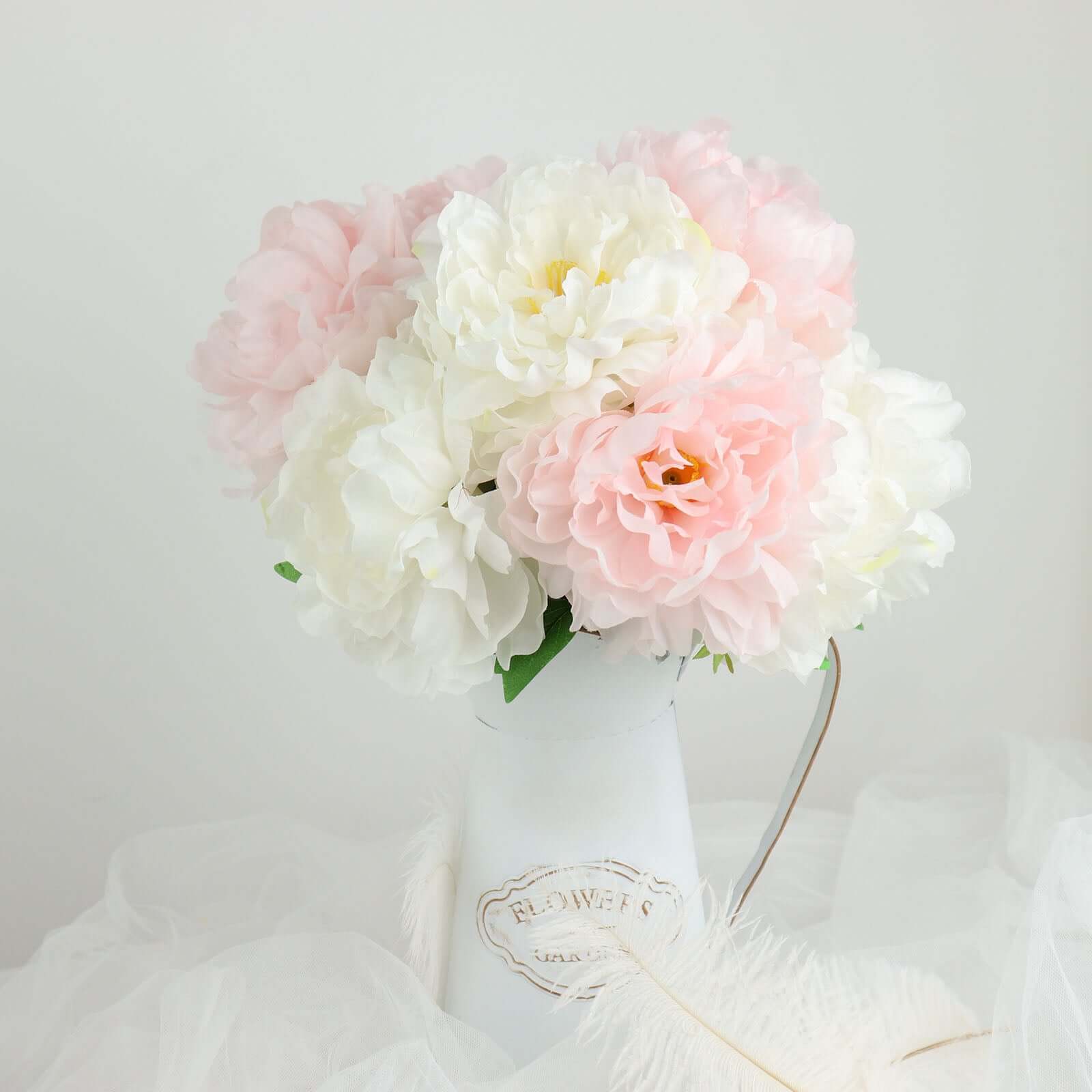 2 Pack of 17-Branch Blush Artificial Silk Peony Flower Bouquets, Realistic Touch