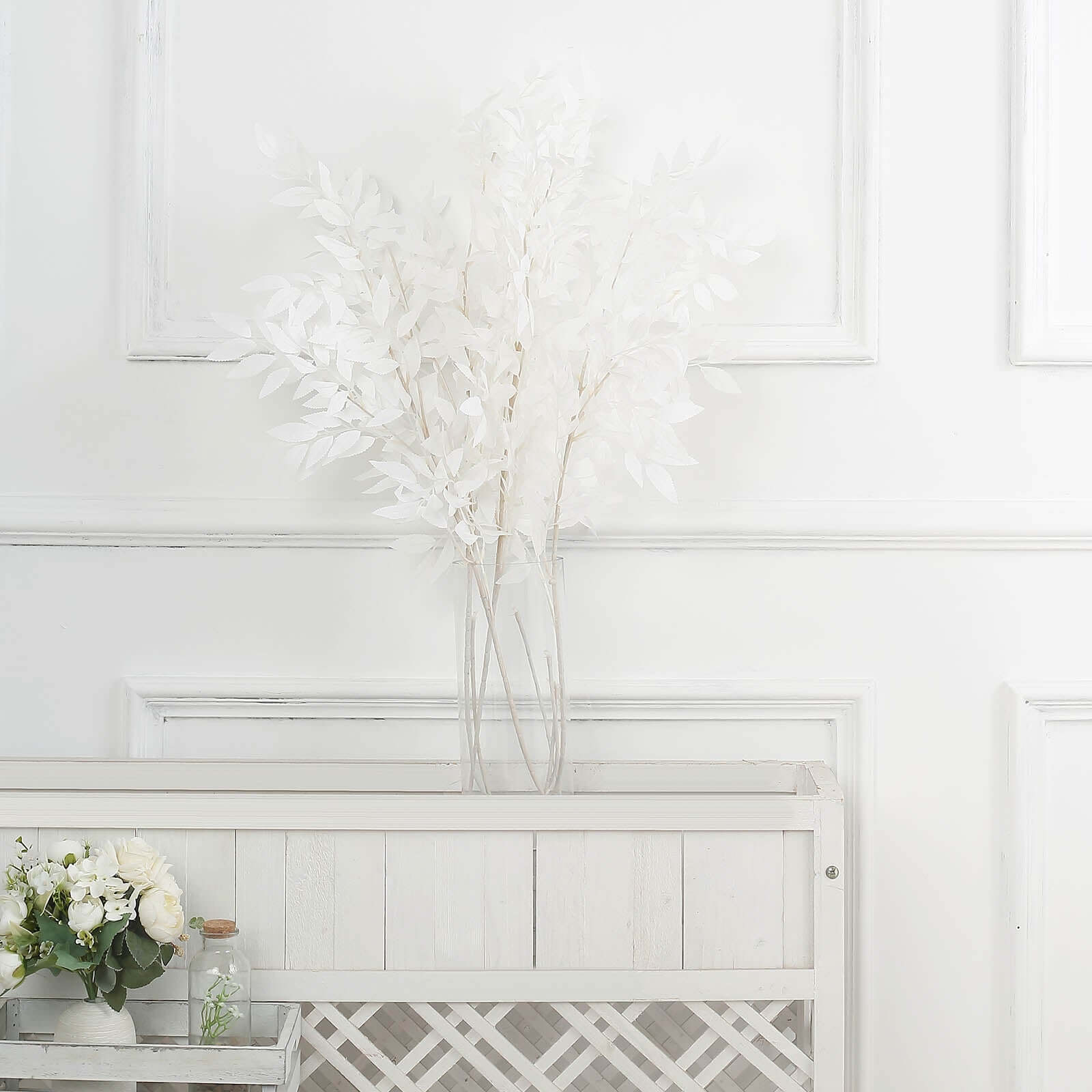 Get 2 White Artificial Silk Beech Leaf Branches - 42" Tall, Ideal Vase Fillers