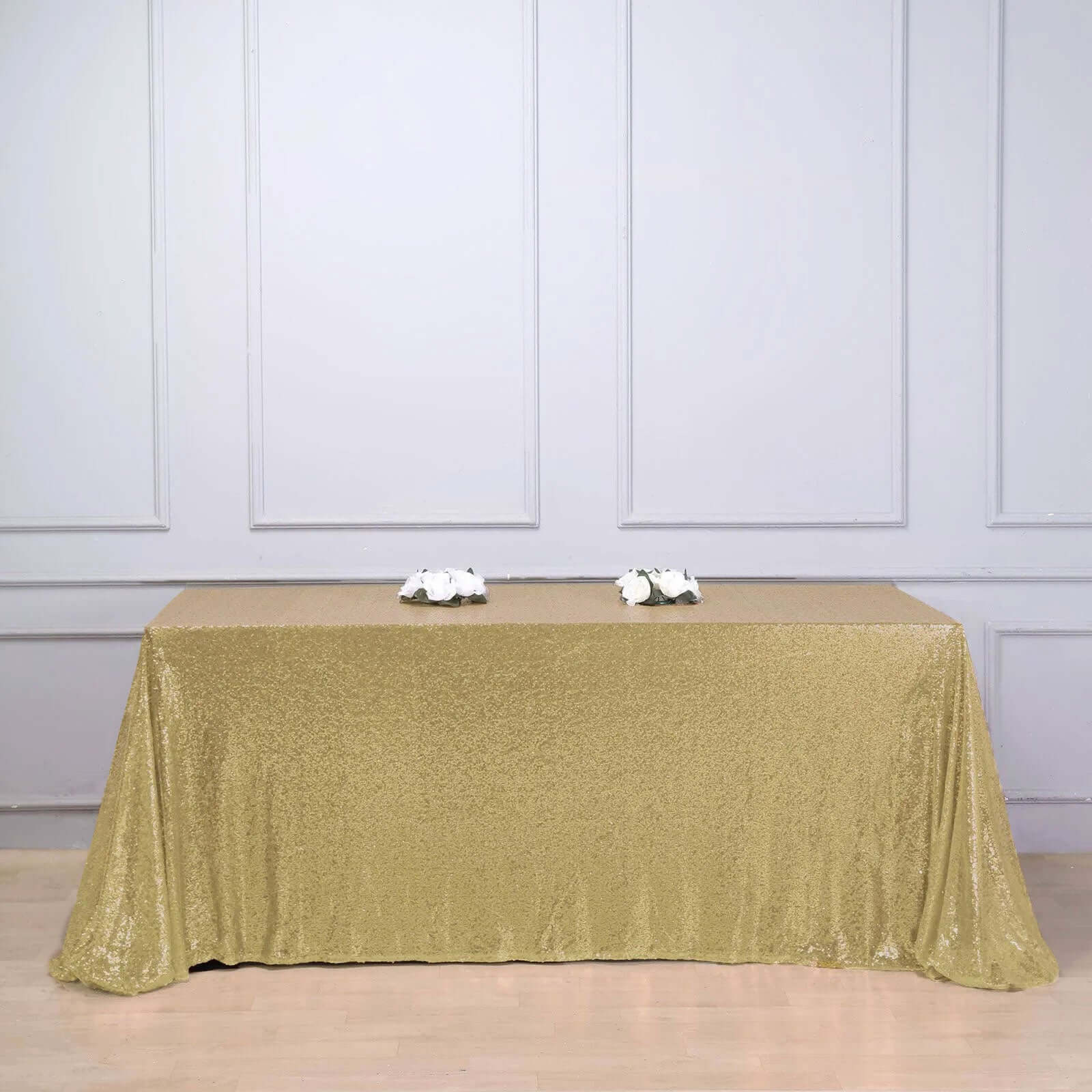 Champagne Sequin Rectangle Tablecloth - 90x156 Seamless Twinkling Table Cover for Events