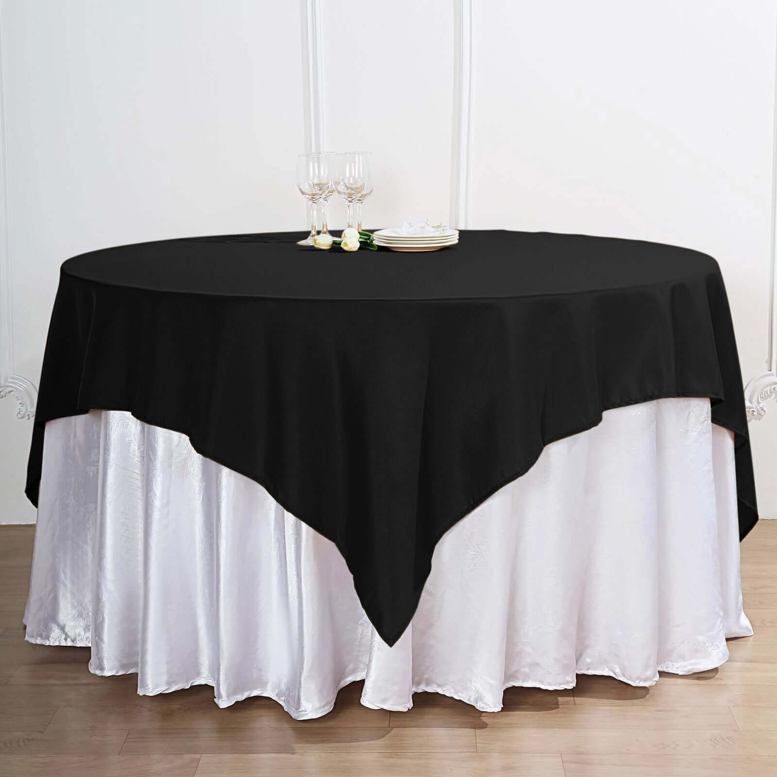 Black 70x70 Premium Polyester Square Table Overlay 220GSM Wrinkle-Free Table Cover