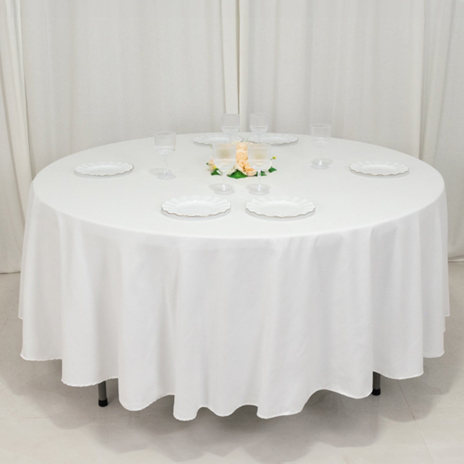 Wrinkle-Resistant 108" White Cotton Blend Round Tablecloth for Various Occasions