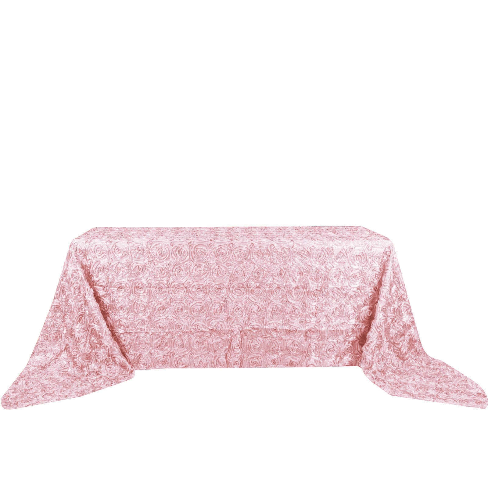 Hot! Blush Satin 90x156 Rectangle 3D Rosette Tablecloth with Seamless Finish