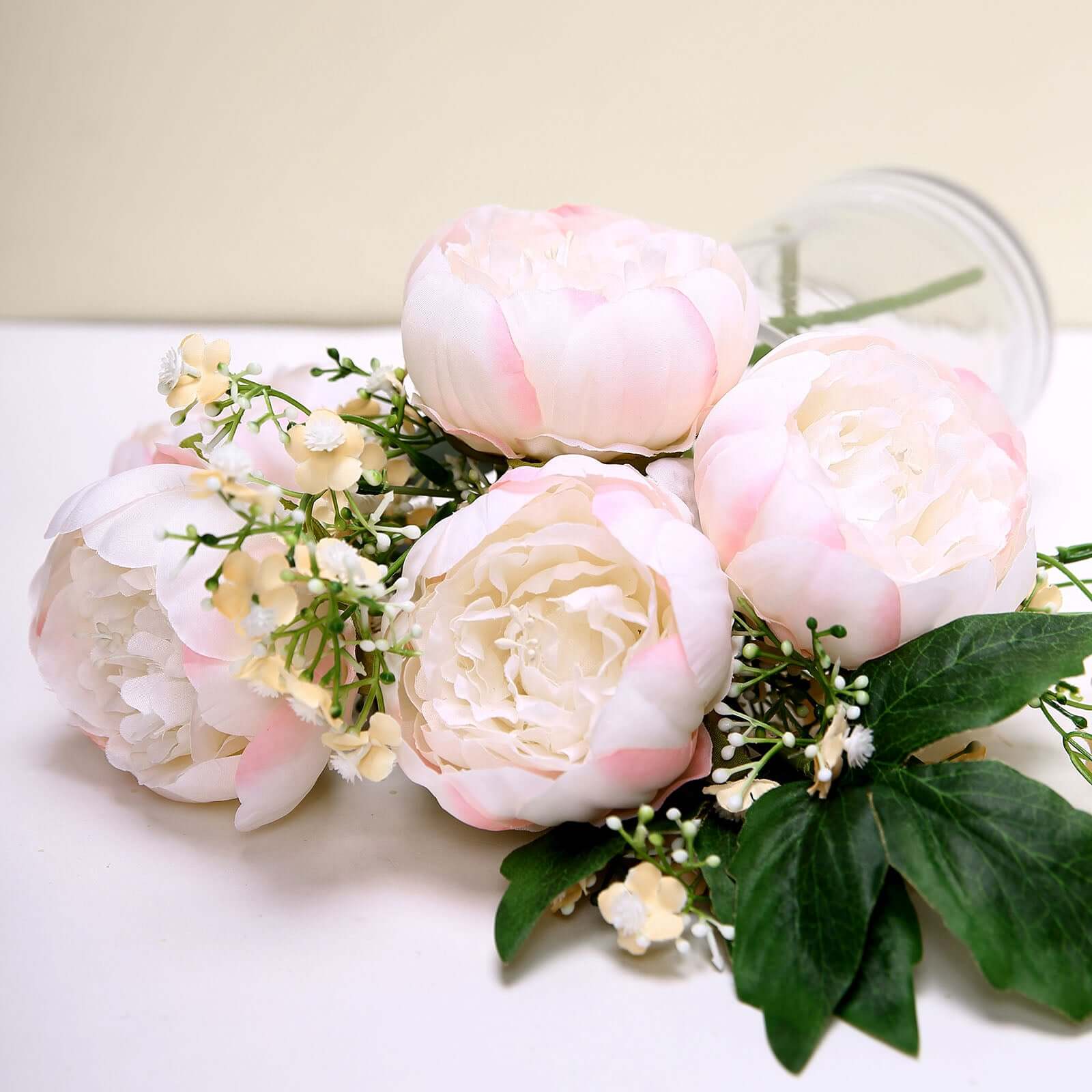 10-Piece Set of Blush Artificial Peony Flower Heads for DIY Events and Floral Crafts