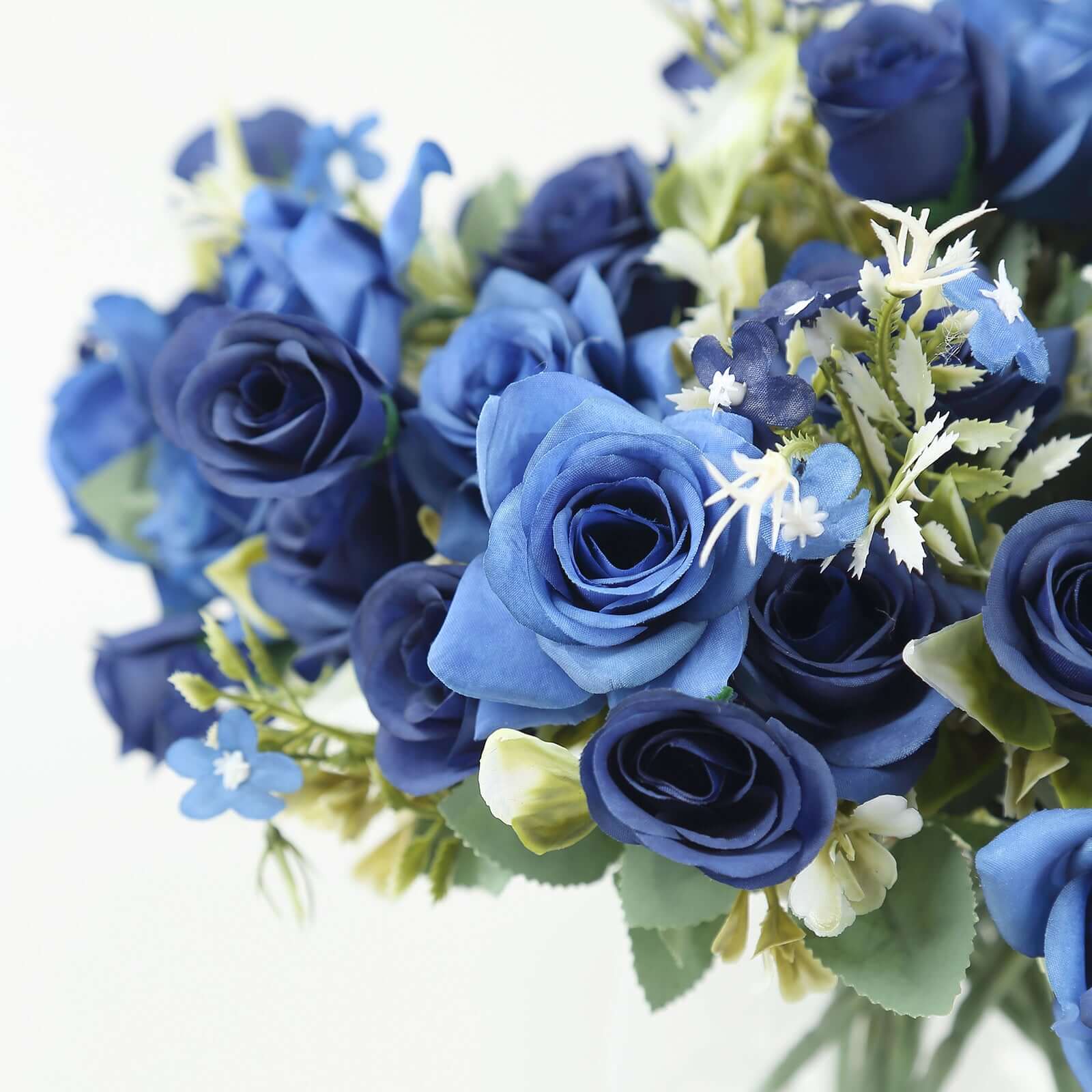 12-Inch Navy Blue Real Touch Artificial Silk Rose Flower Bouquet with 4 Bushes