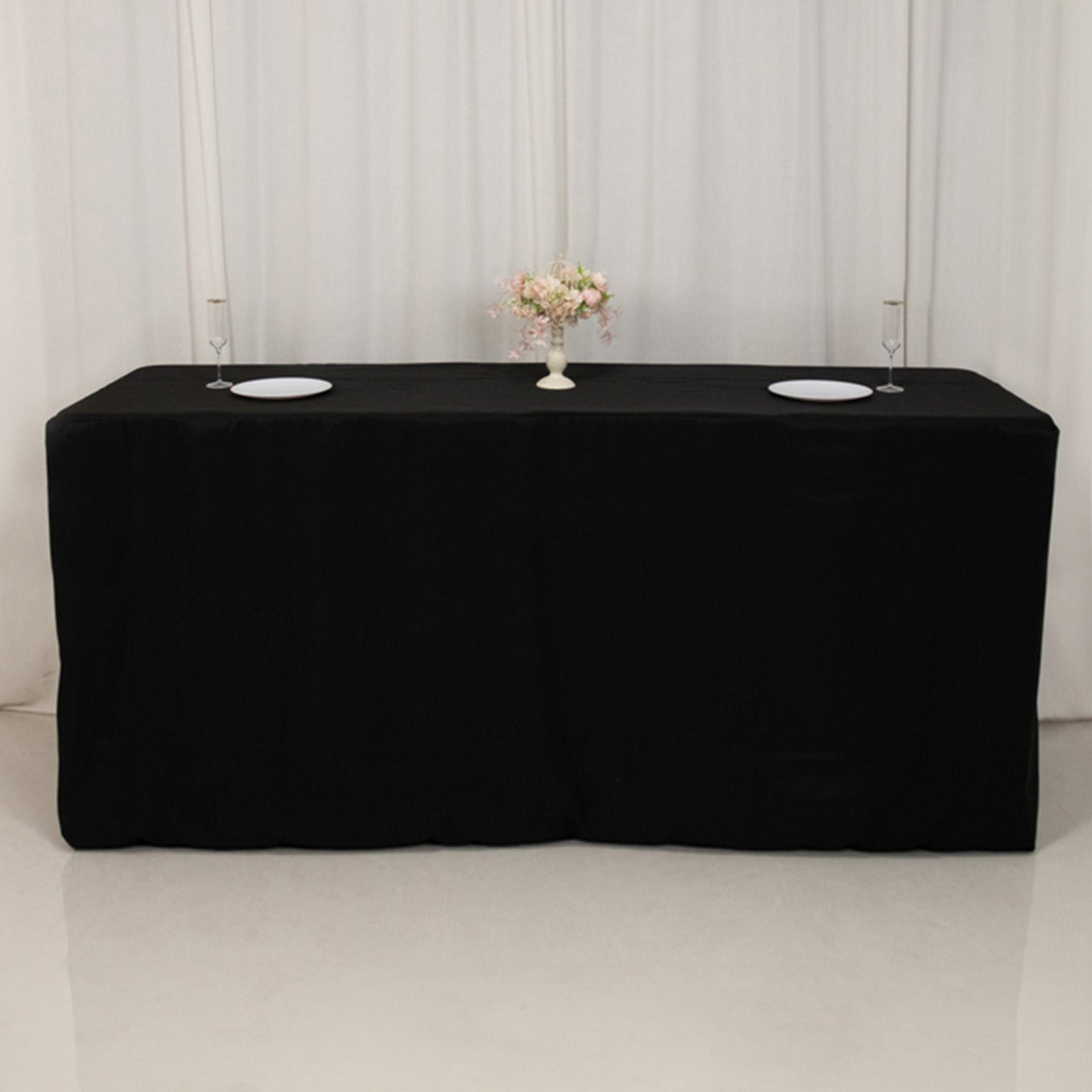 Premium Black Fitted Polyester Rectangle Tablecloth - Ideal for 8ft Tables, Durable & Stain-Resistant
