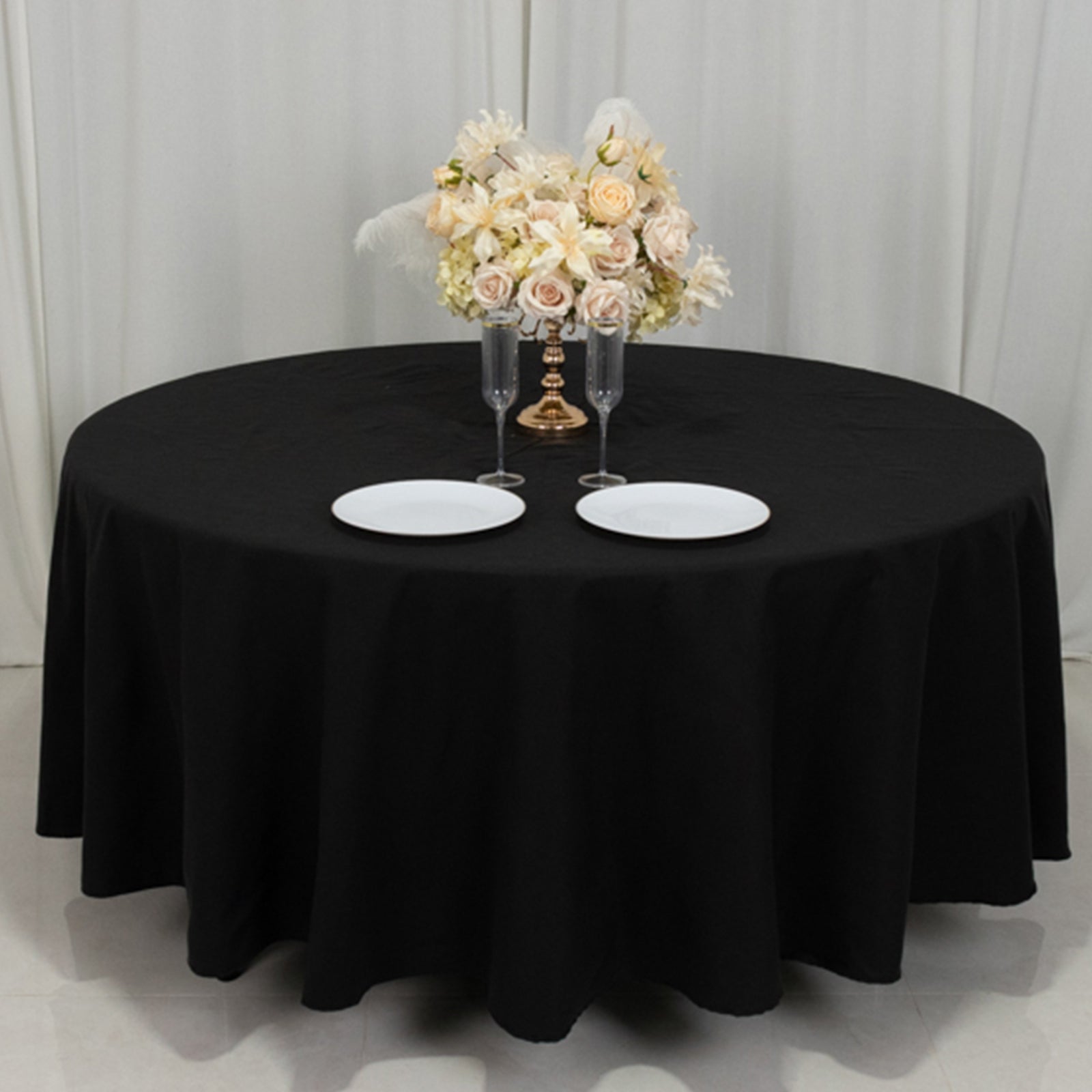 Wrinkle-Resistant Black Cotton Blend 108-Inch Round Tablecloth for Various Occasions