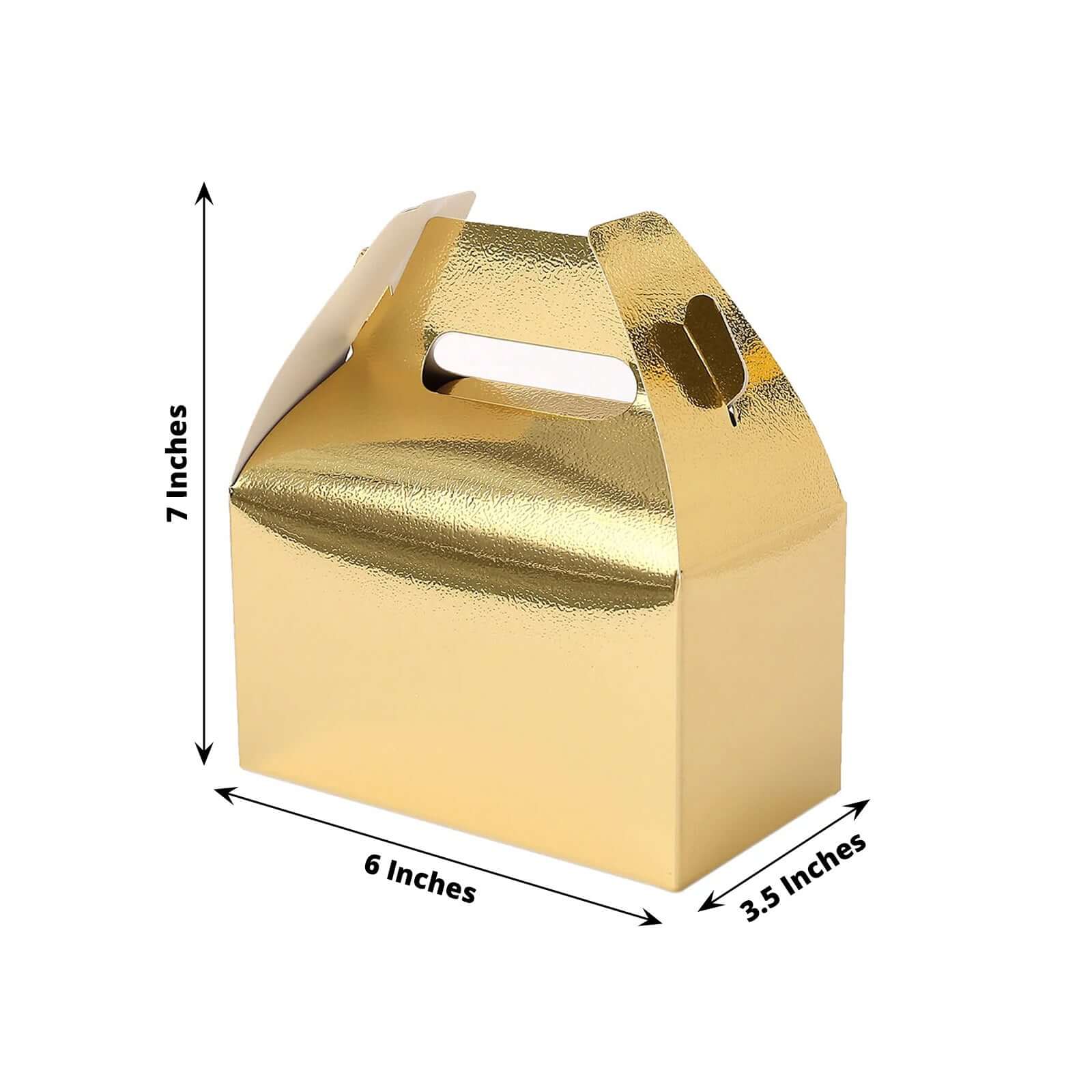 25-Pack Metallic Gold Party Favor Gable Tote Boxes for Candy Gifts, 6x3.5x7